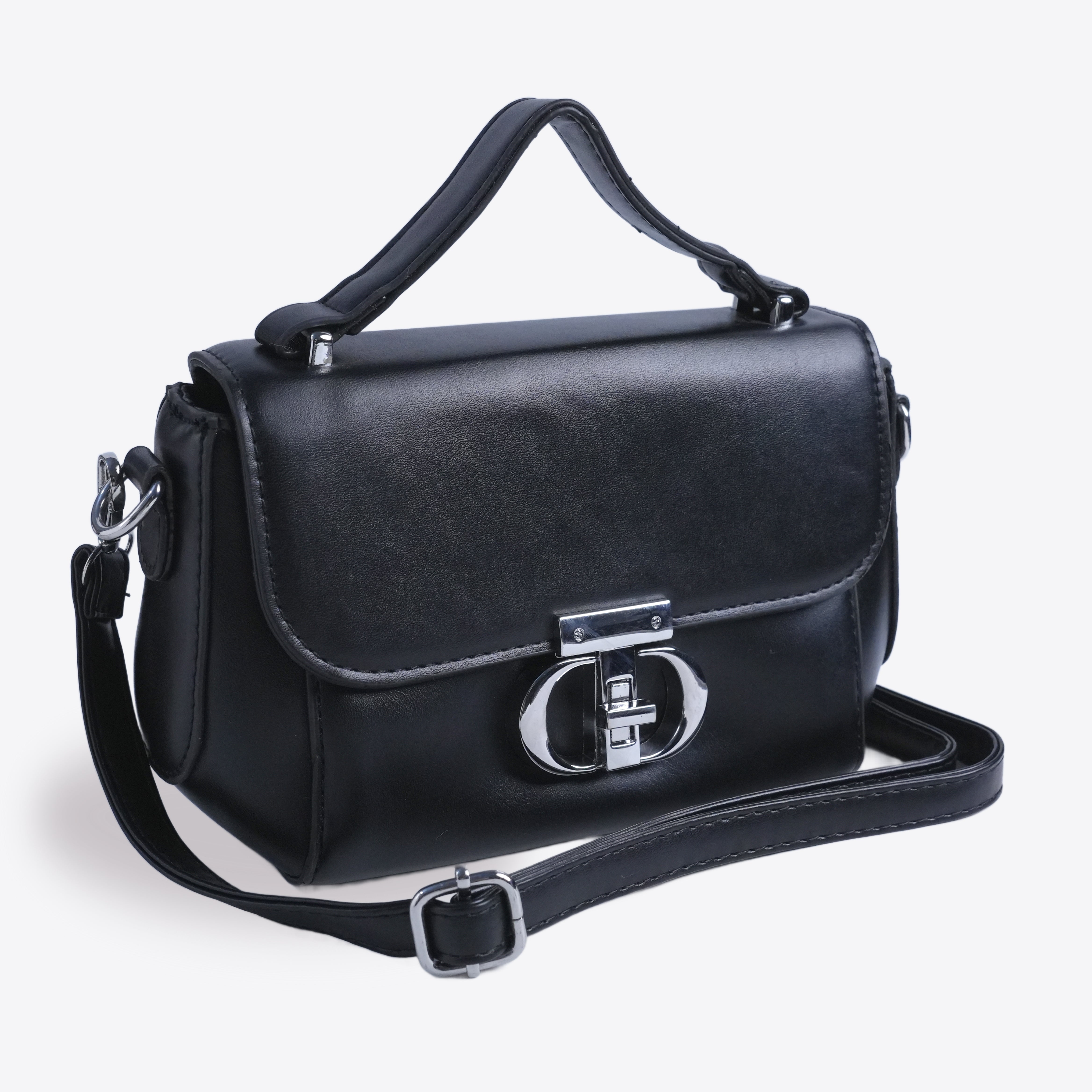 Women Sleek Leather handbag With Twisted Lock
