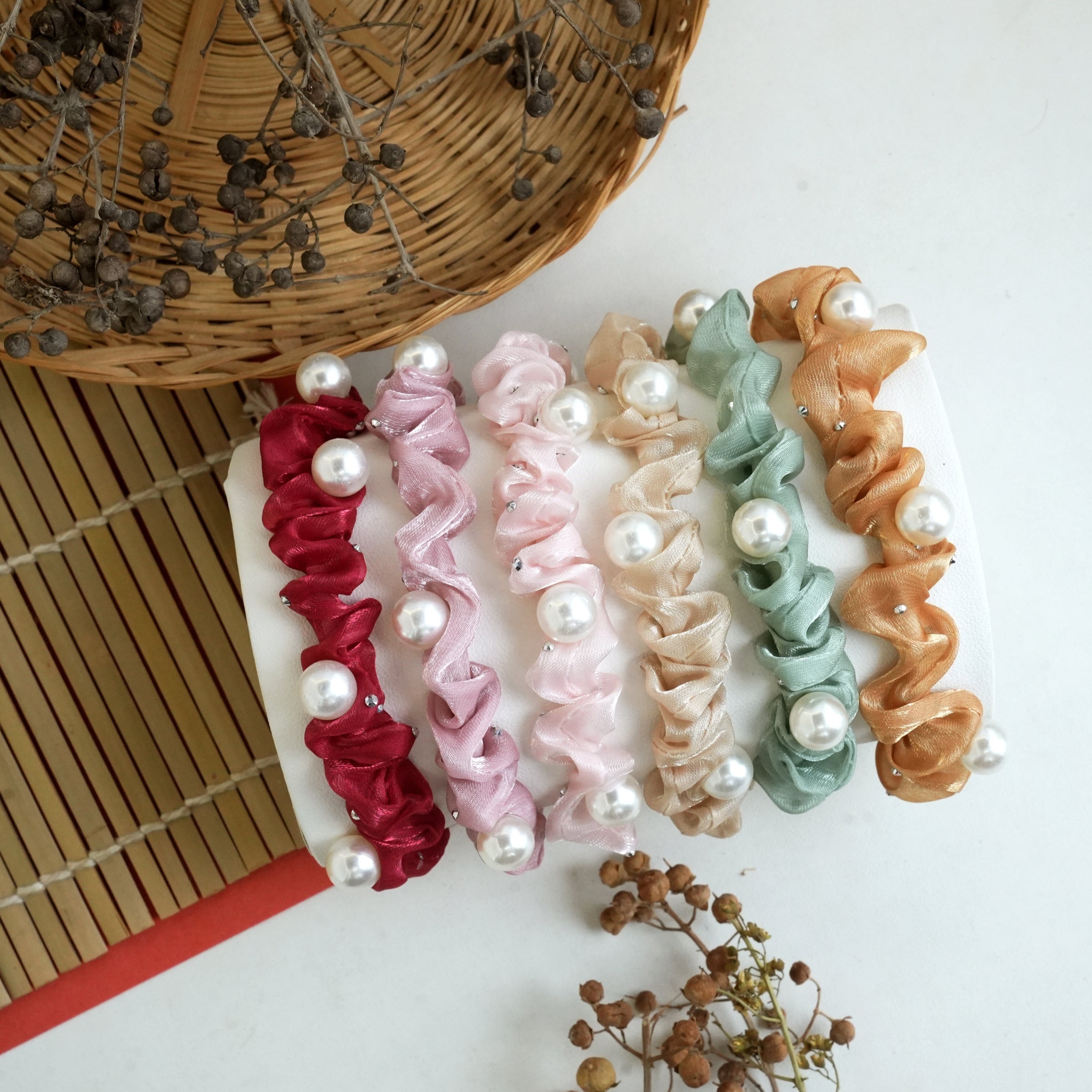 Satin Pearl Elegance Hair Ties Pair