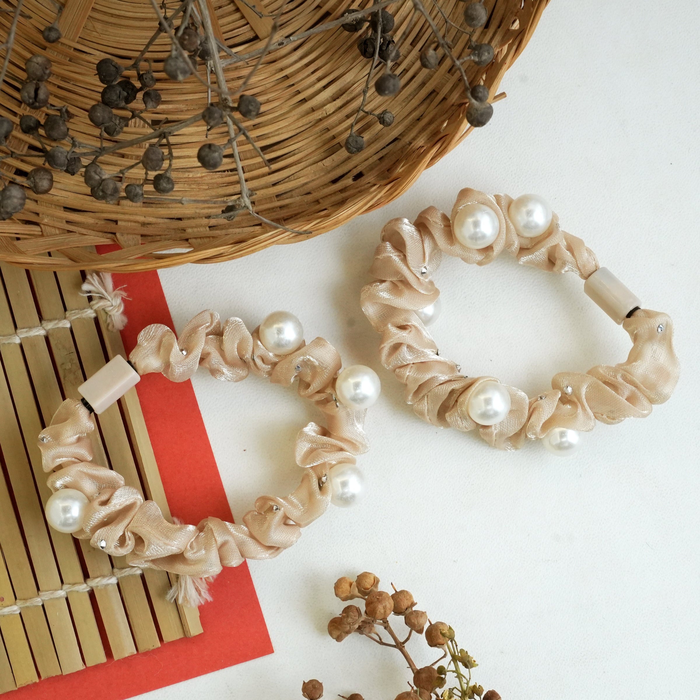 Satin Pearl Elegance Hair Ties Pair