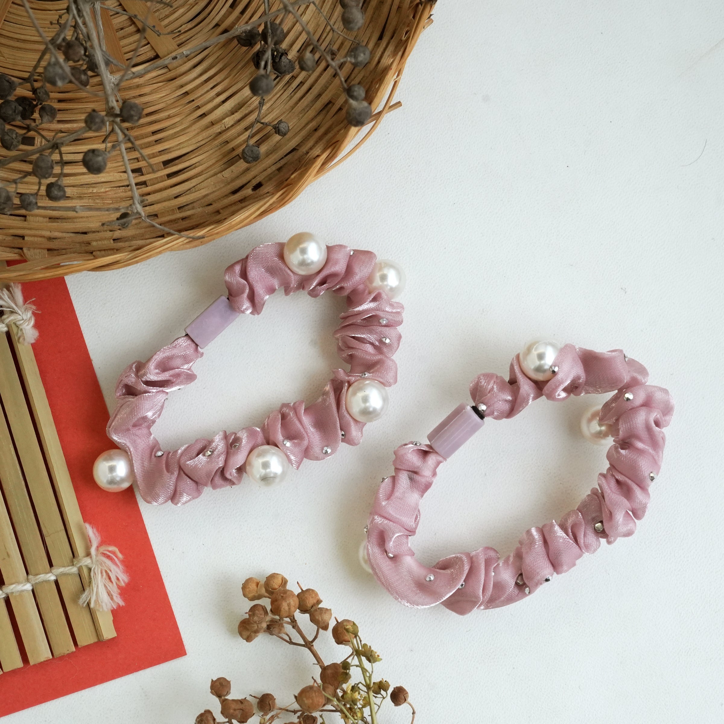 Satin Pearl Elegance Hair Ties Pair