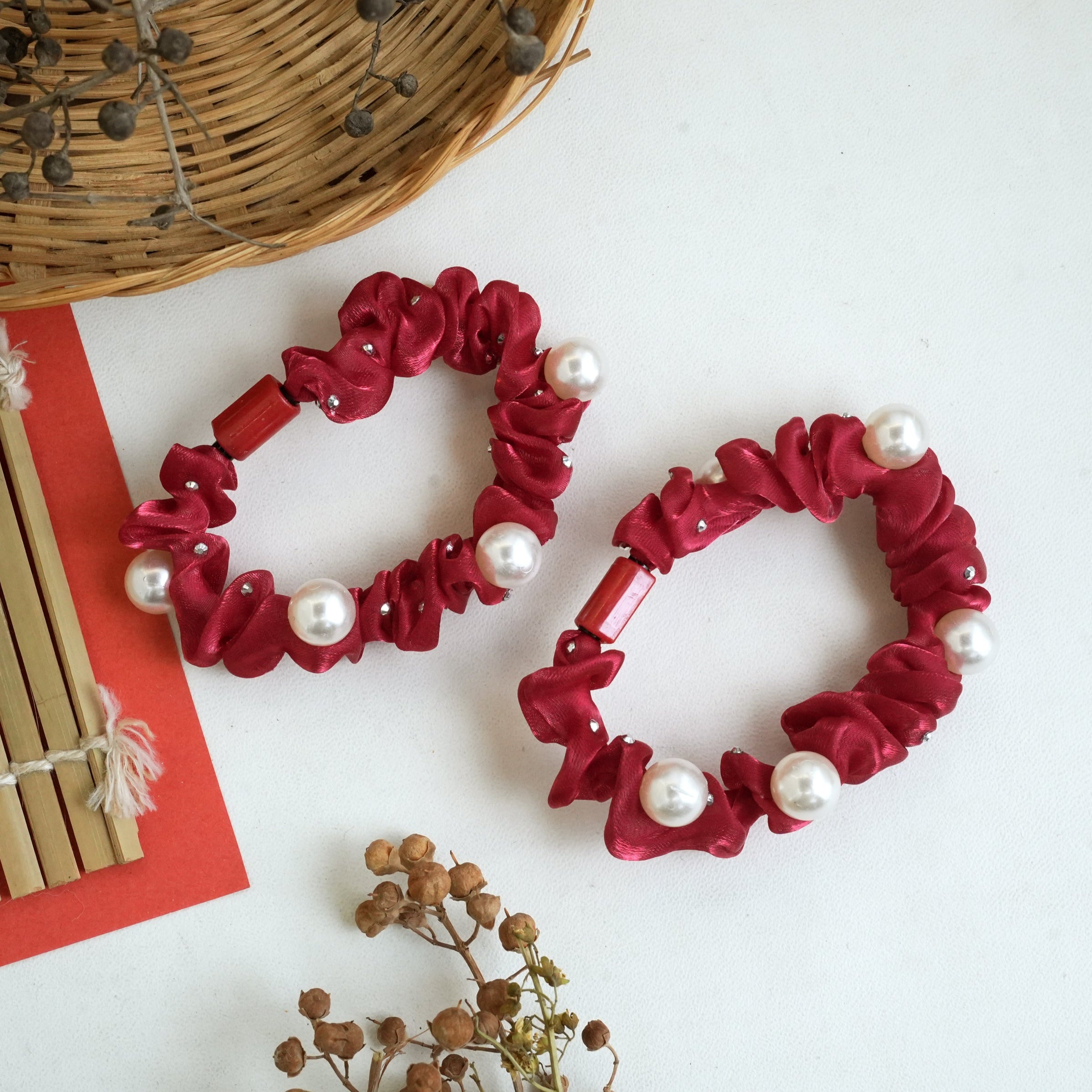 Satin Pearl Elegance Hair Ties Pair