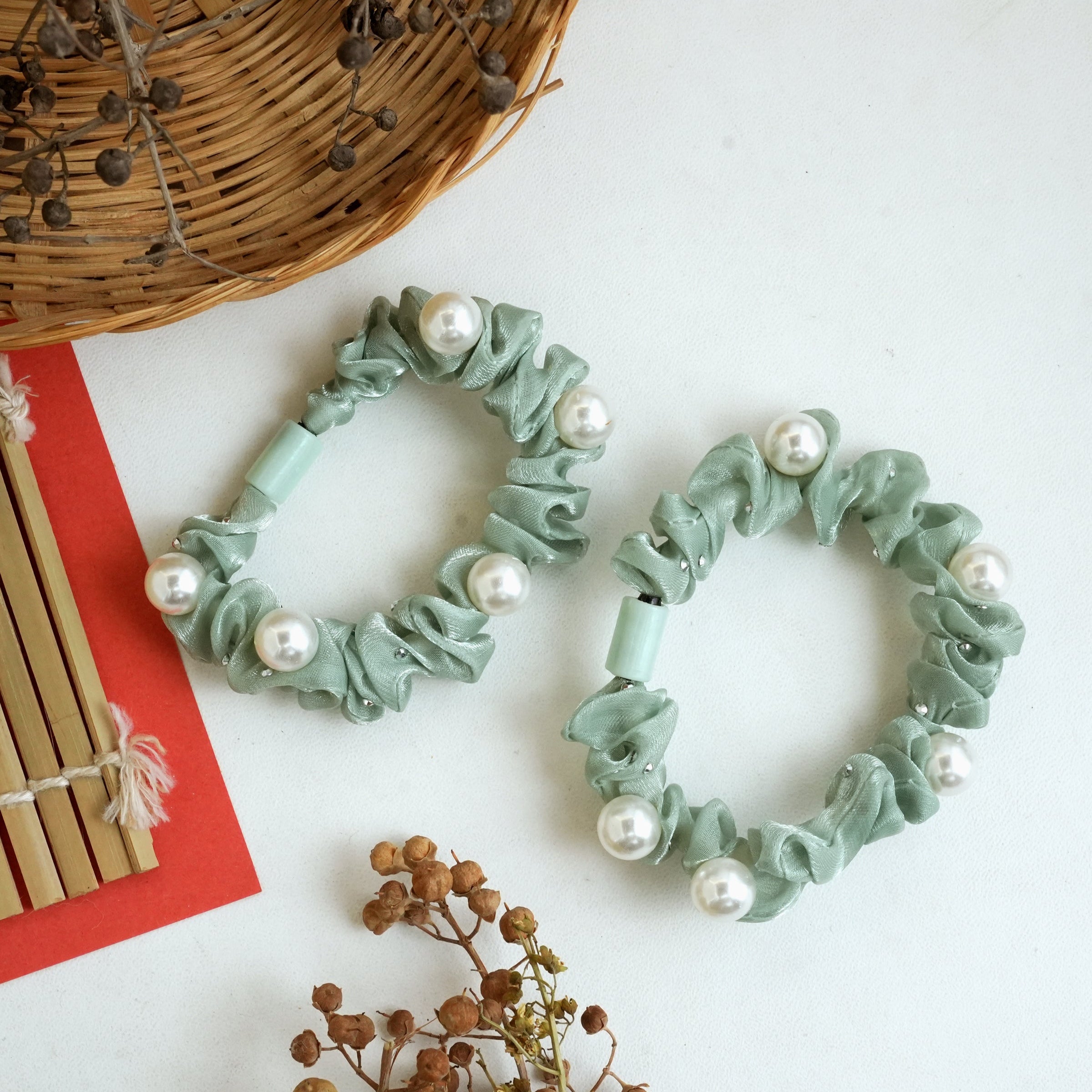 Satin Pearl Elegance Hair Ties Pair