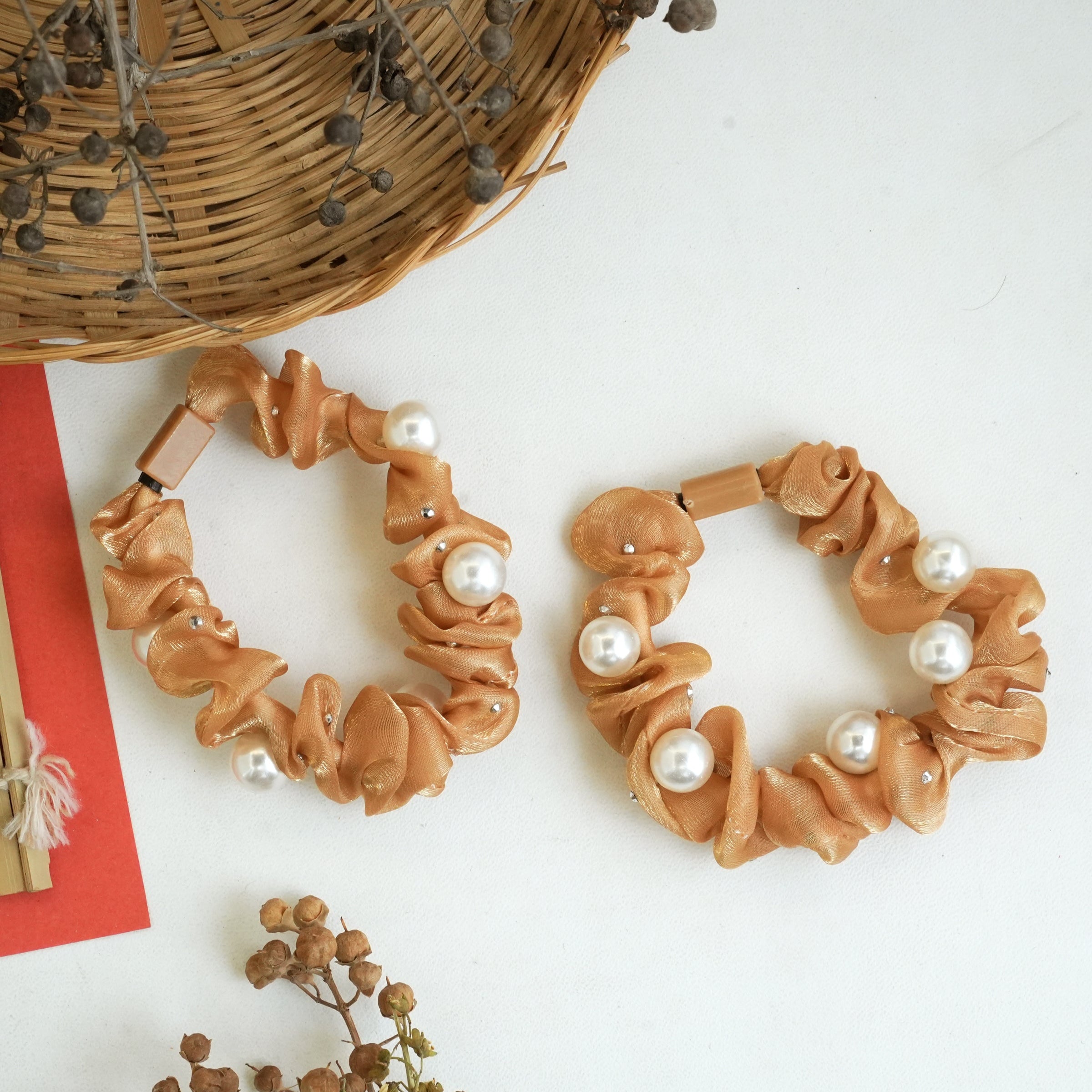 Satin Pearl Elegance Hair Ties Pair
