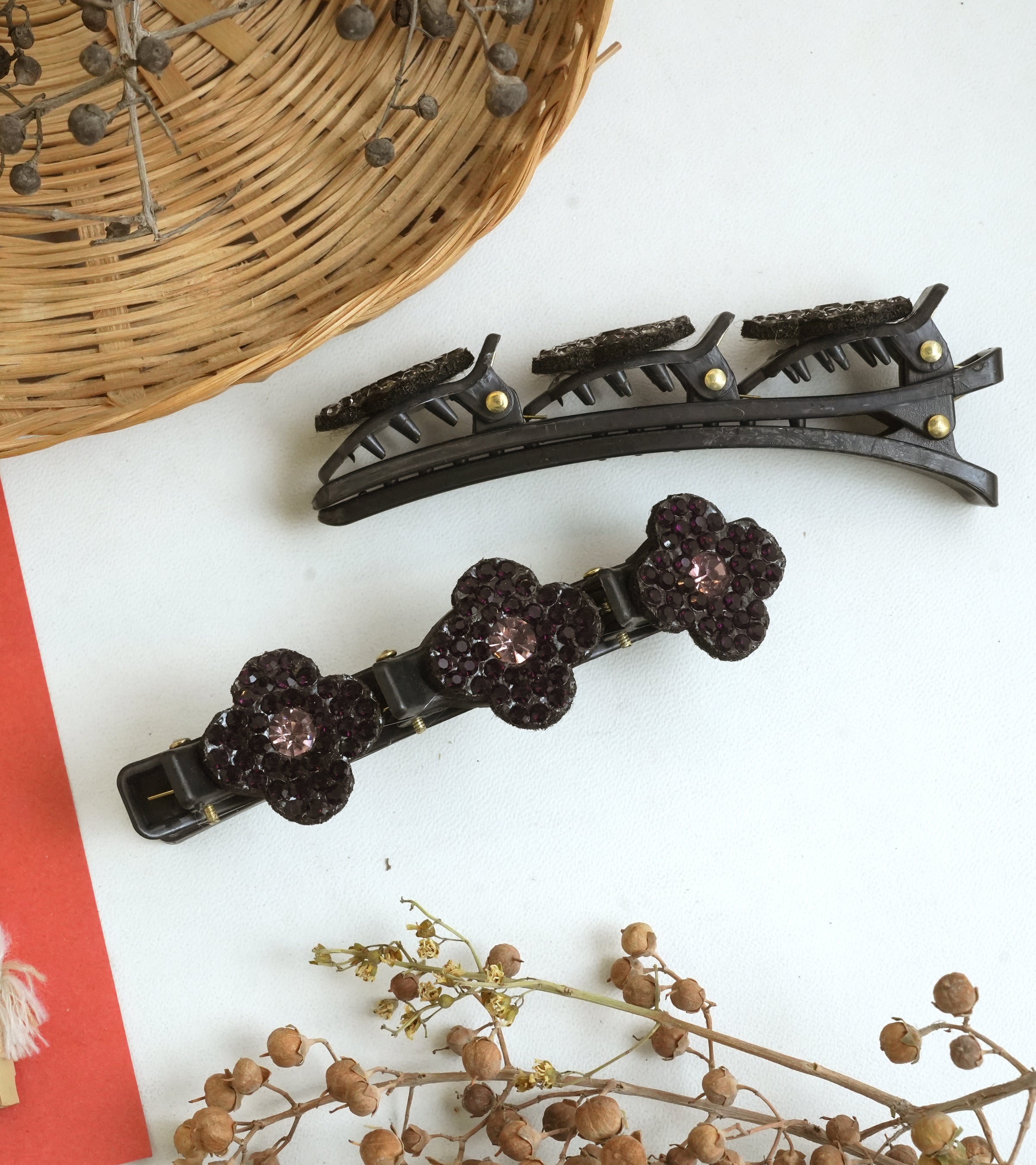 Rhinestone Flower Hair Clips