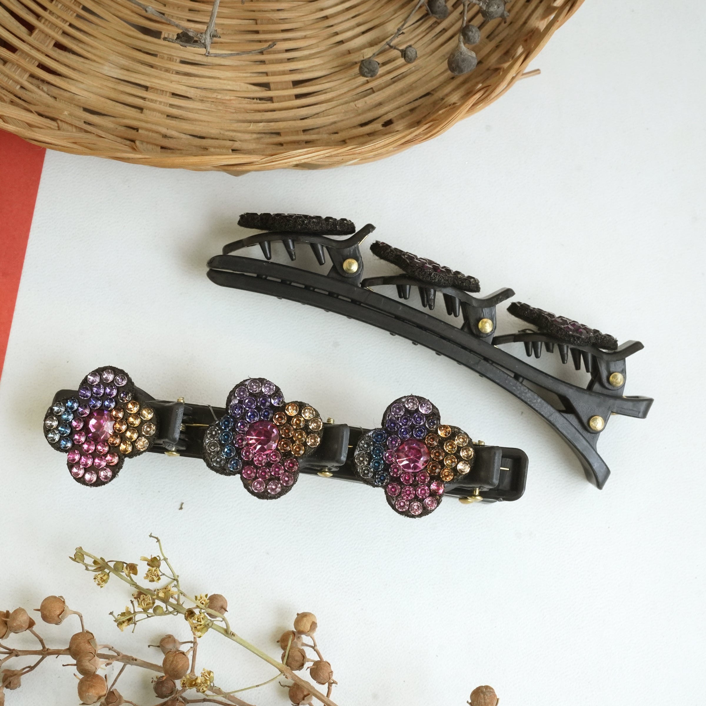 Rhinestone Flower Hair Clips