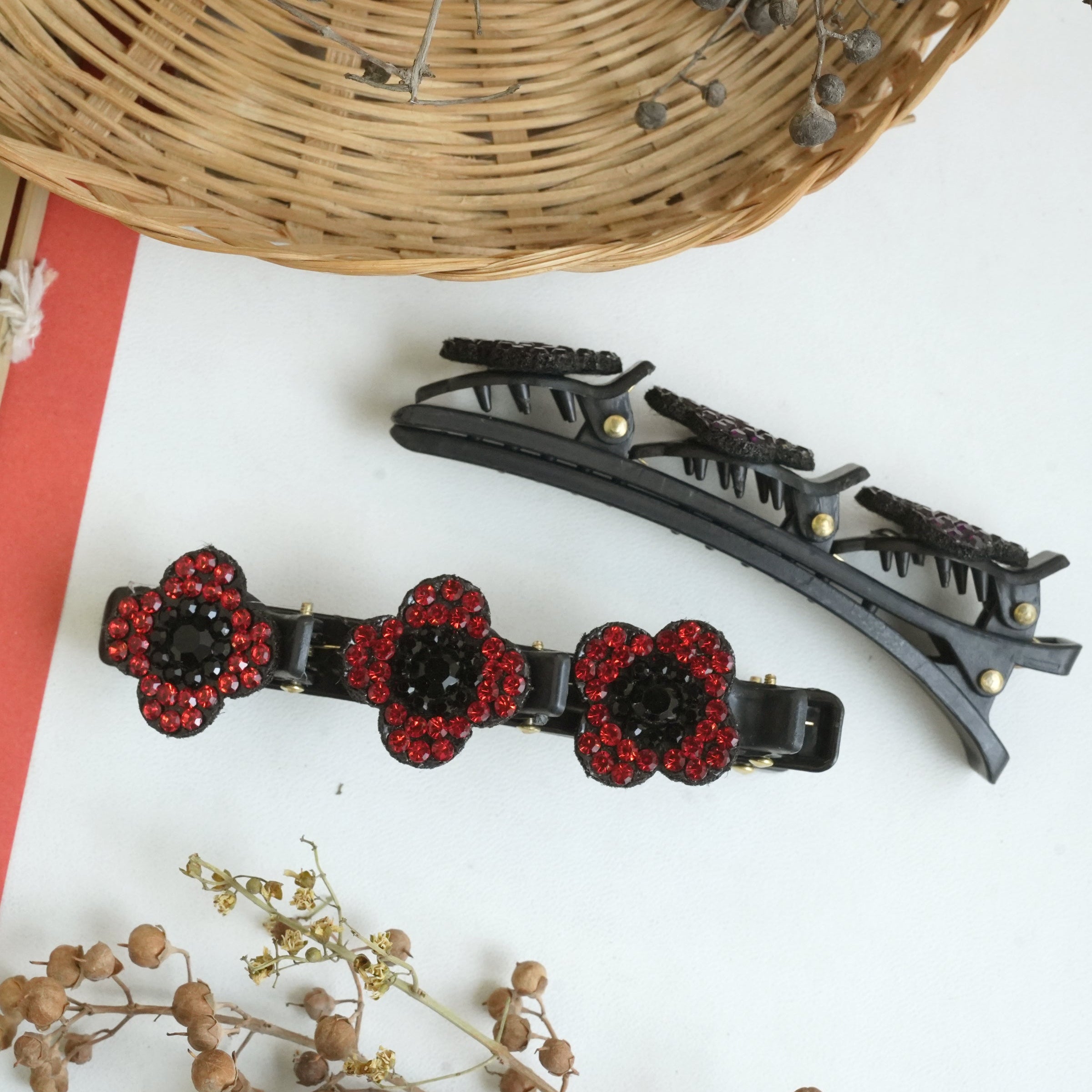 Rhinestone Flower Hair Clips