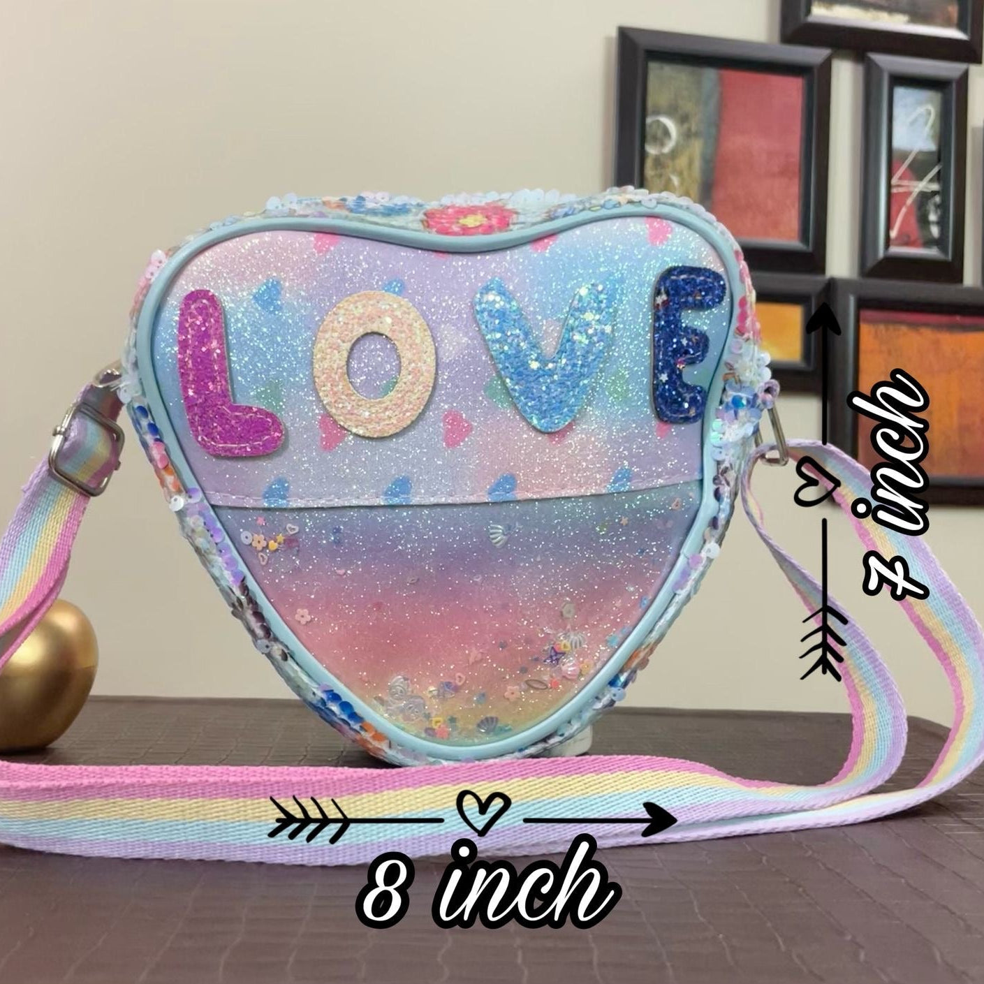 little Girl Sparkling Heart Crossbody Shoulder Bag