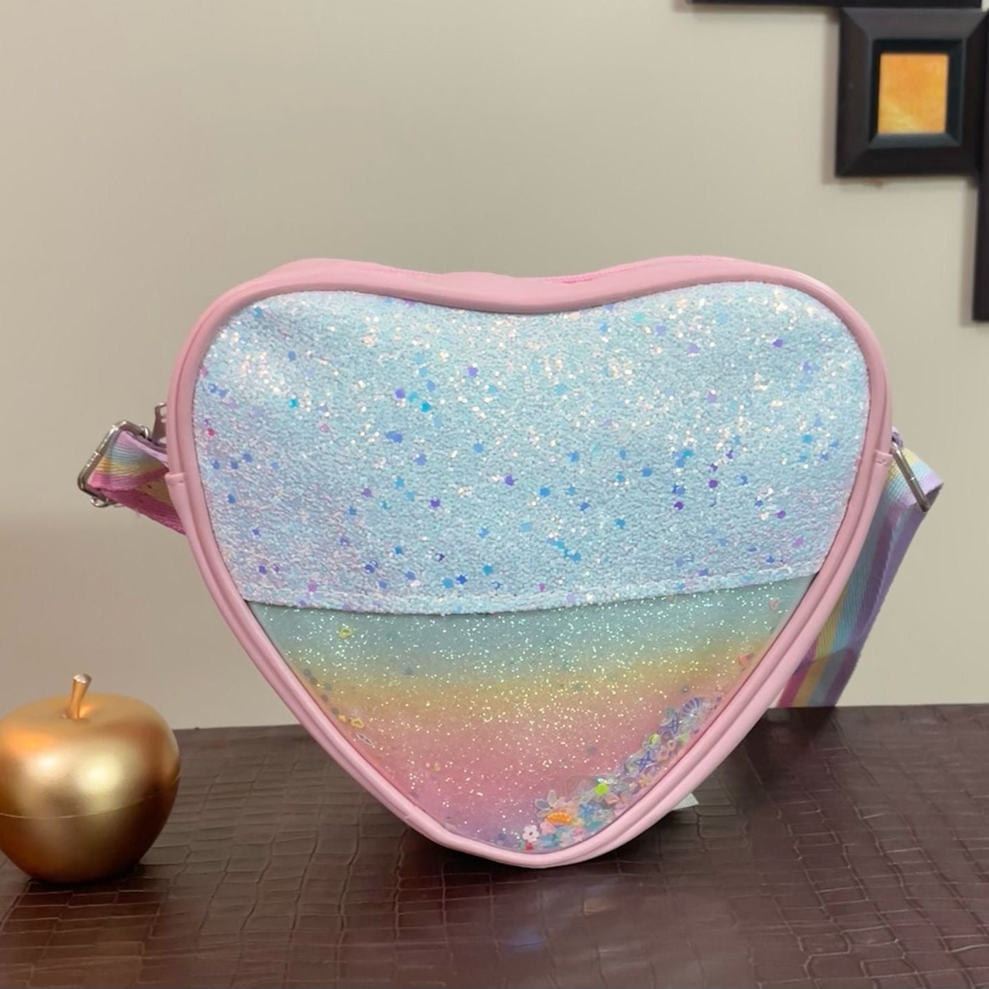 Little Girls Sparkling Heart Crossbody Shoulder Bag