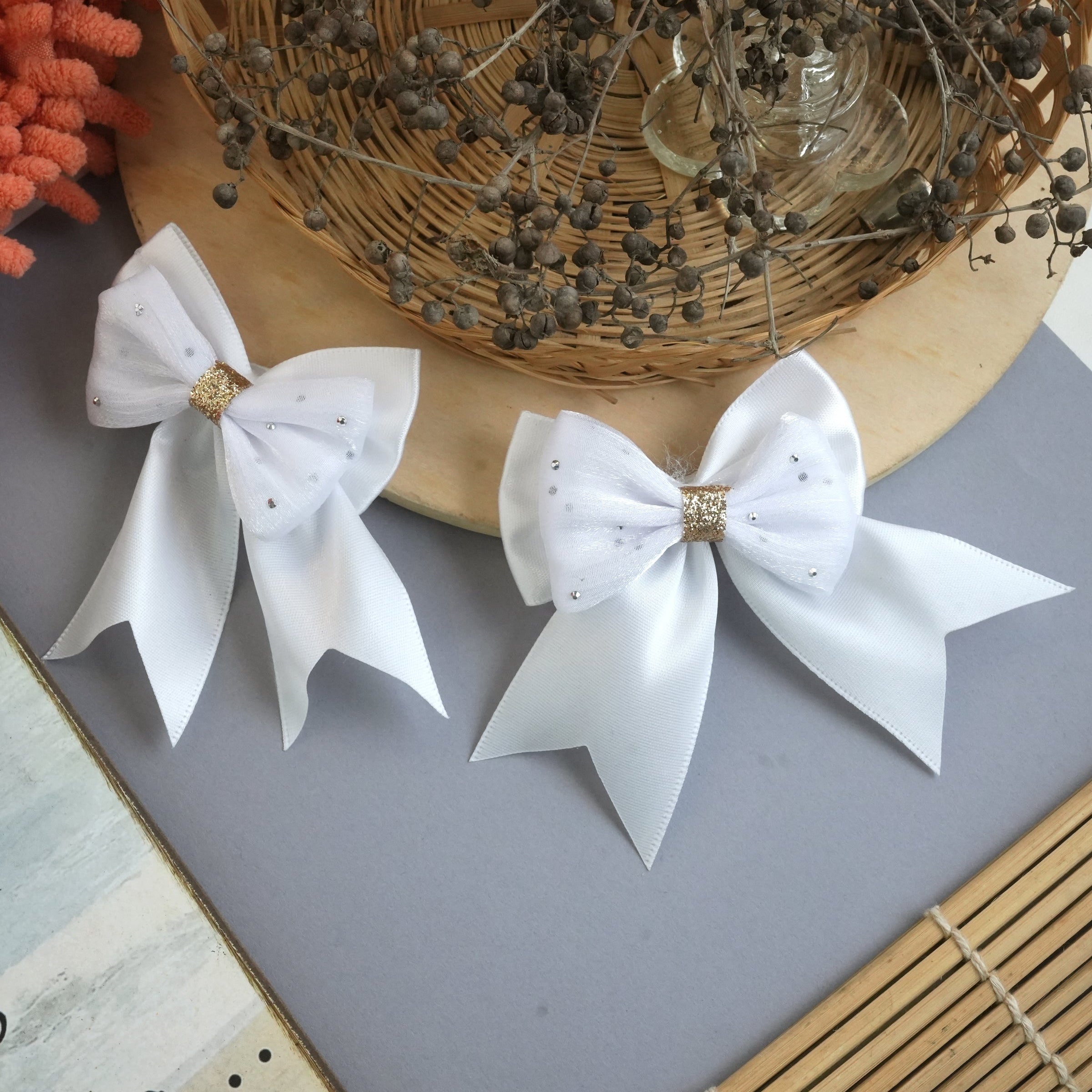 Elegant Glitter Bow Hair Clips Pair