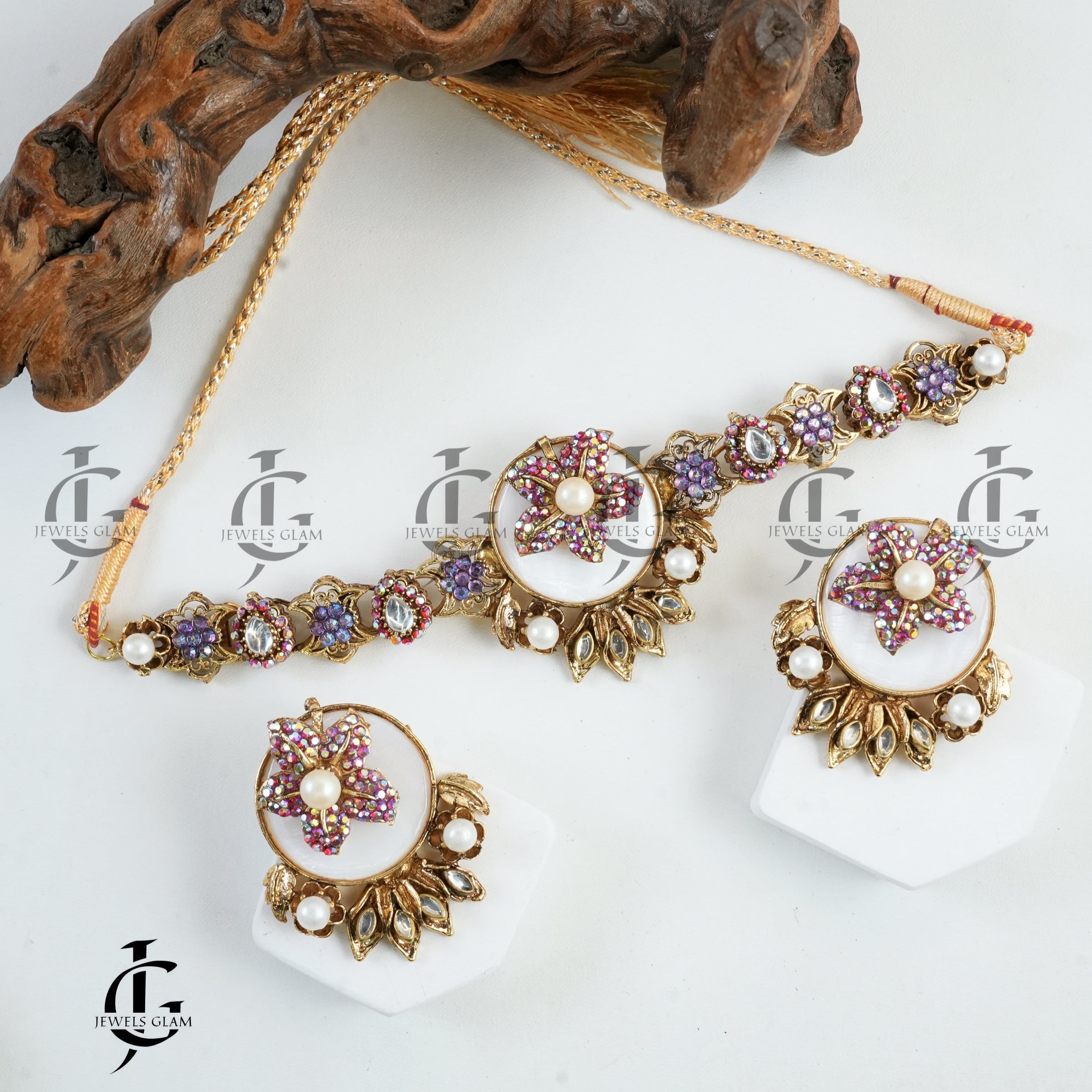 Turkish Choker Necklace Set With Blue Accents