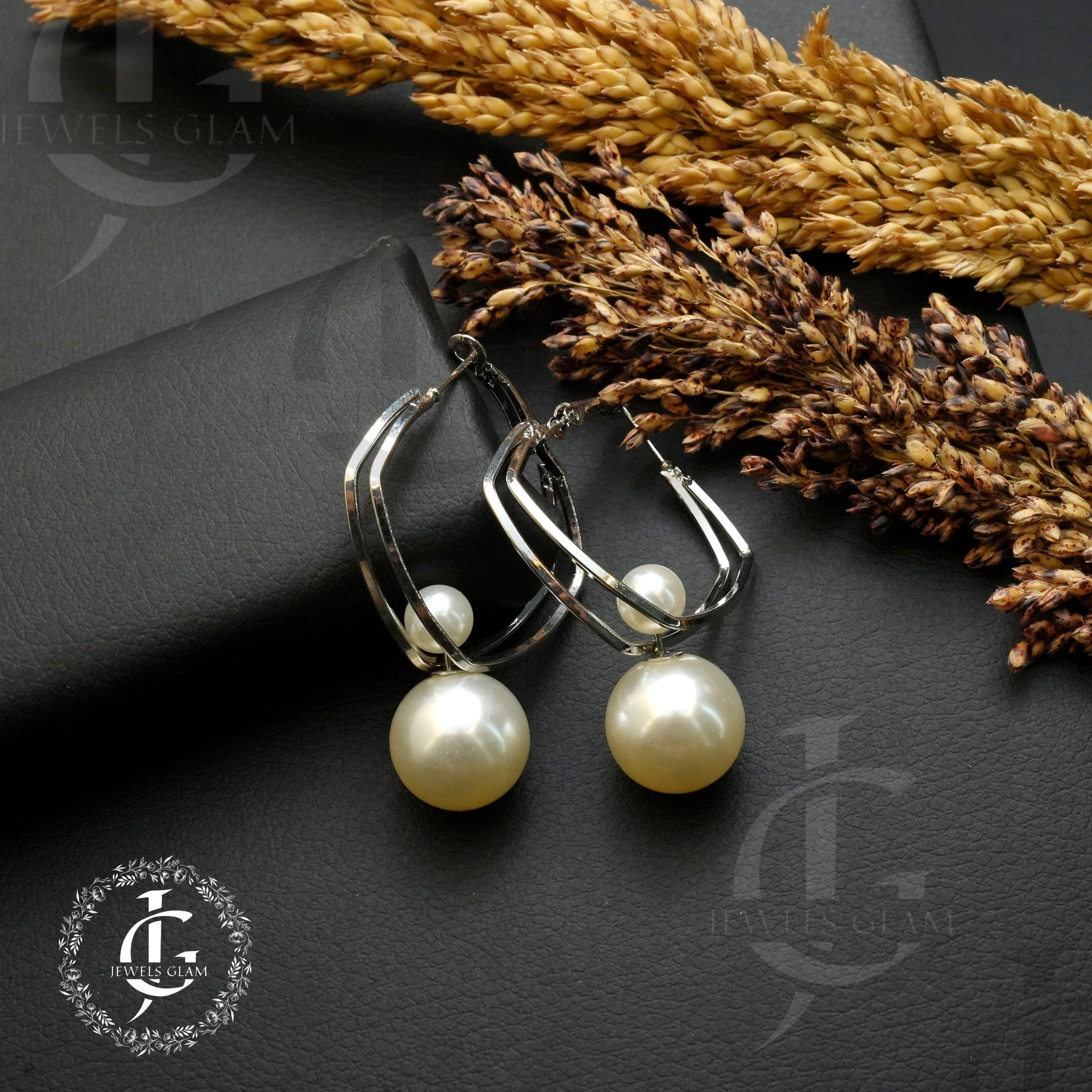 Double Hoop Pearl Drop Earrings