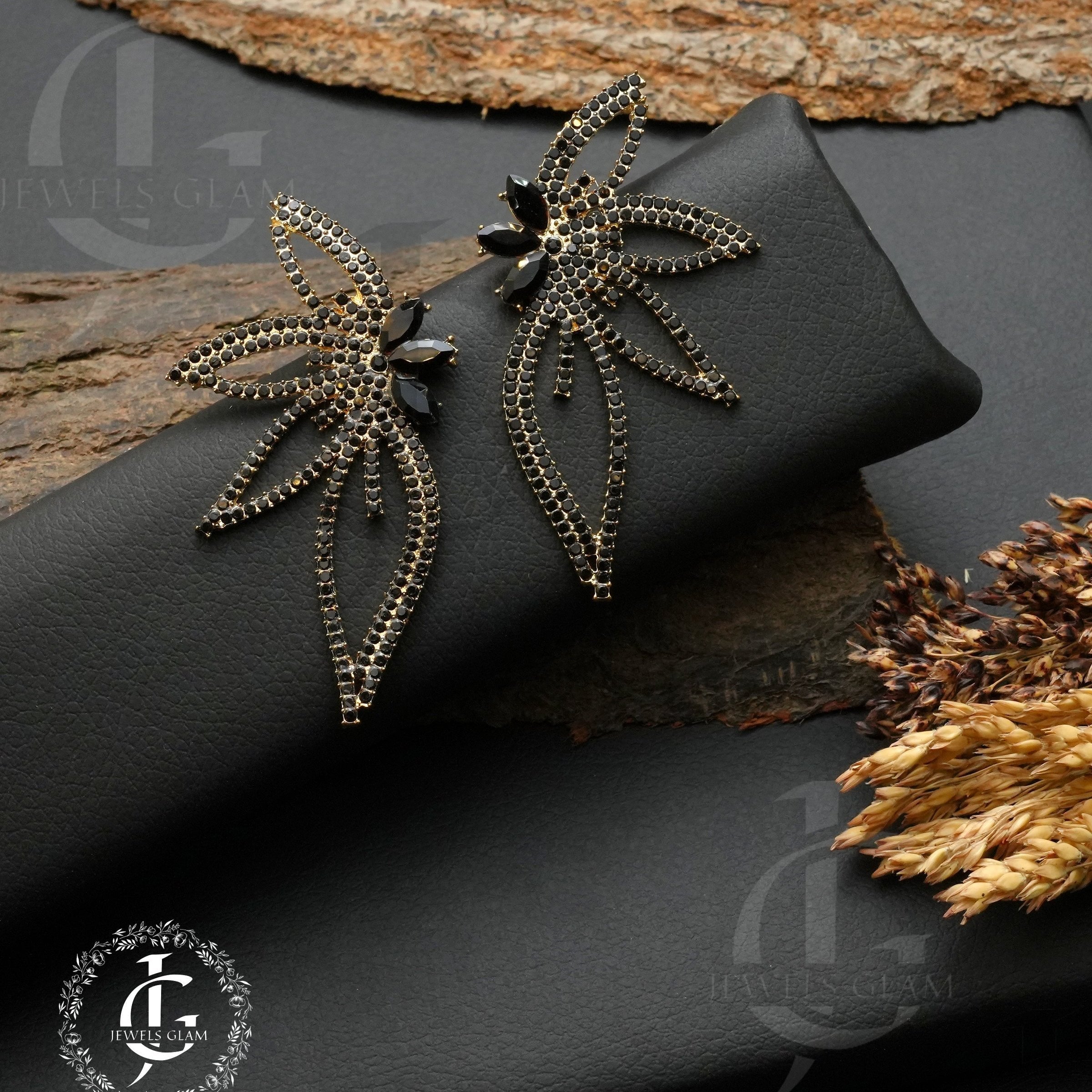 Black Radiance Leaf Statement Earrings