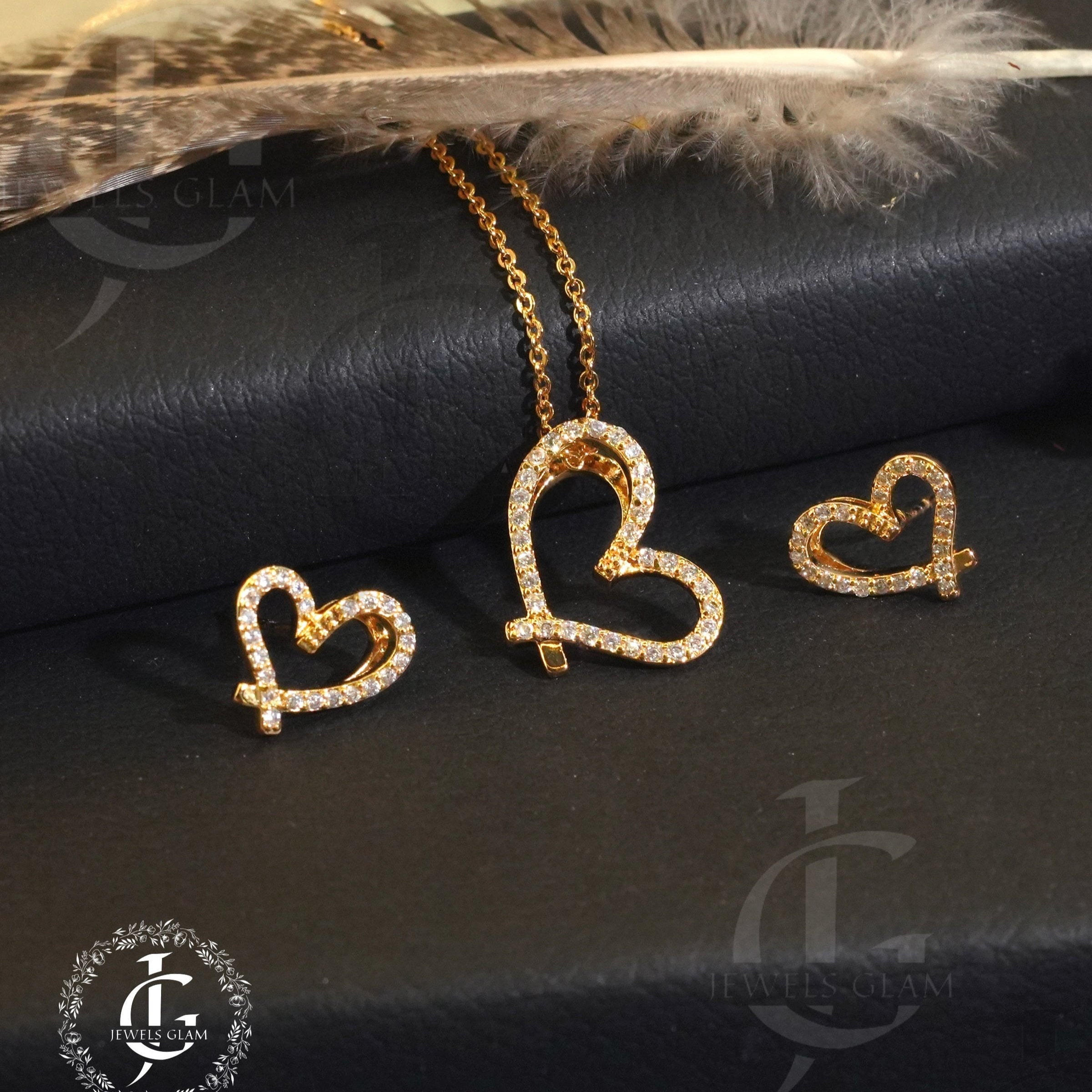 Golden Heart Zircon Jewelry Set