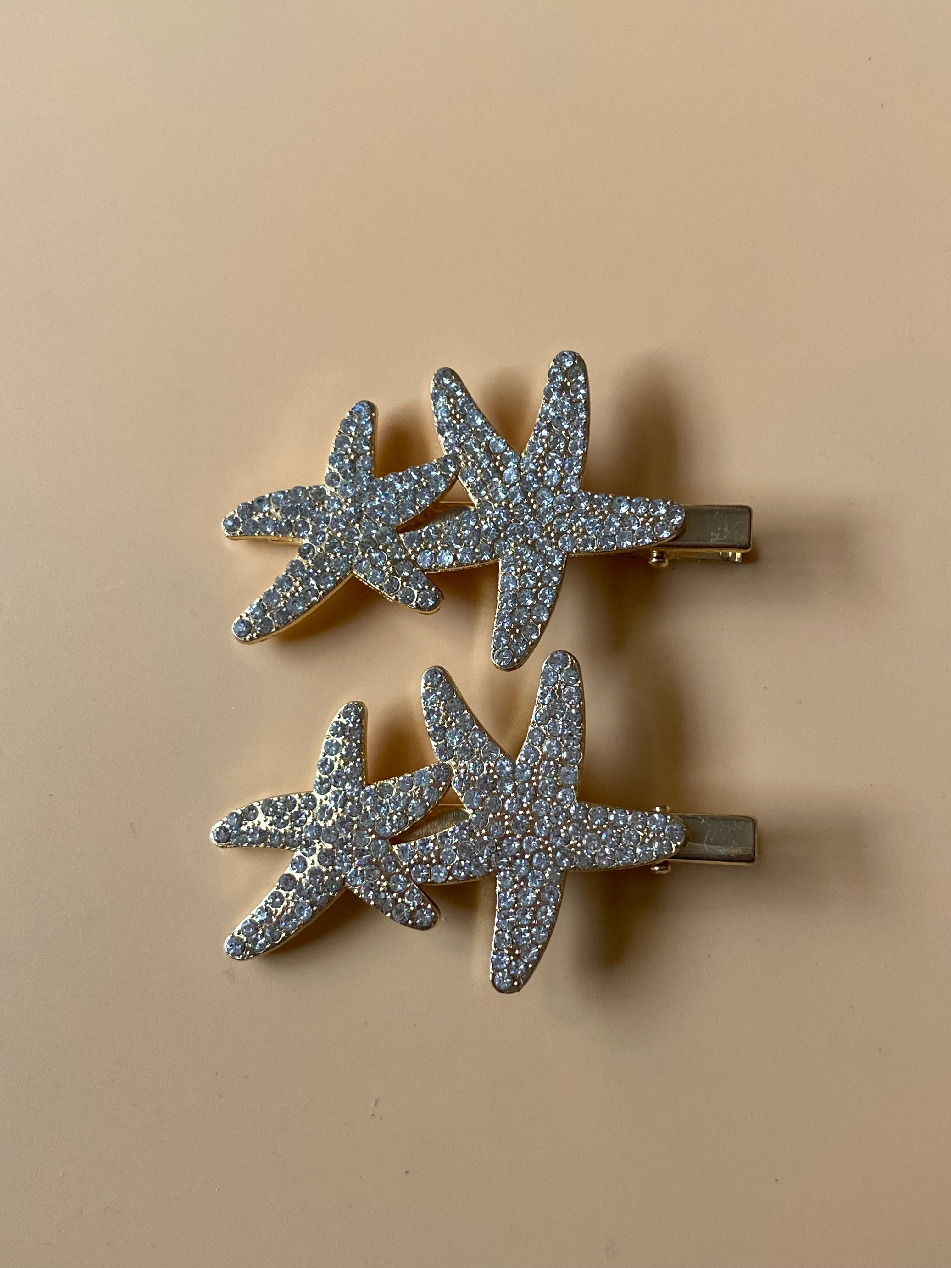 Gold Rhinestone Metal Hair Pins Pair