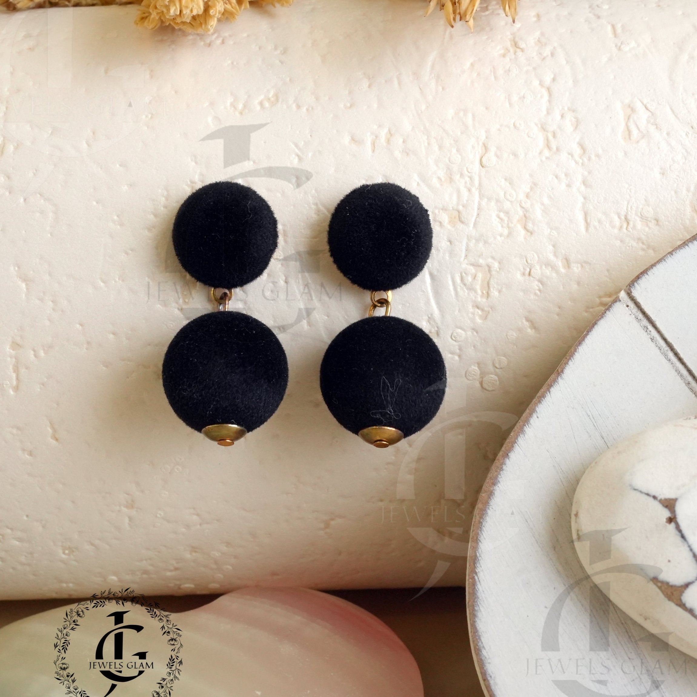 Velvet Black Double Sphere Earrings