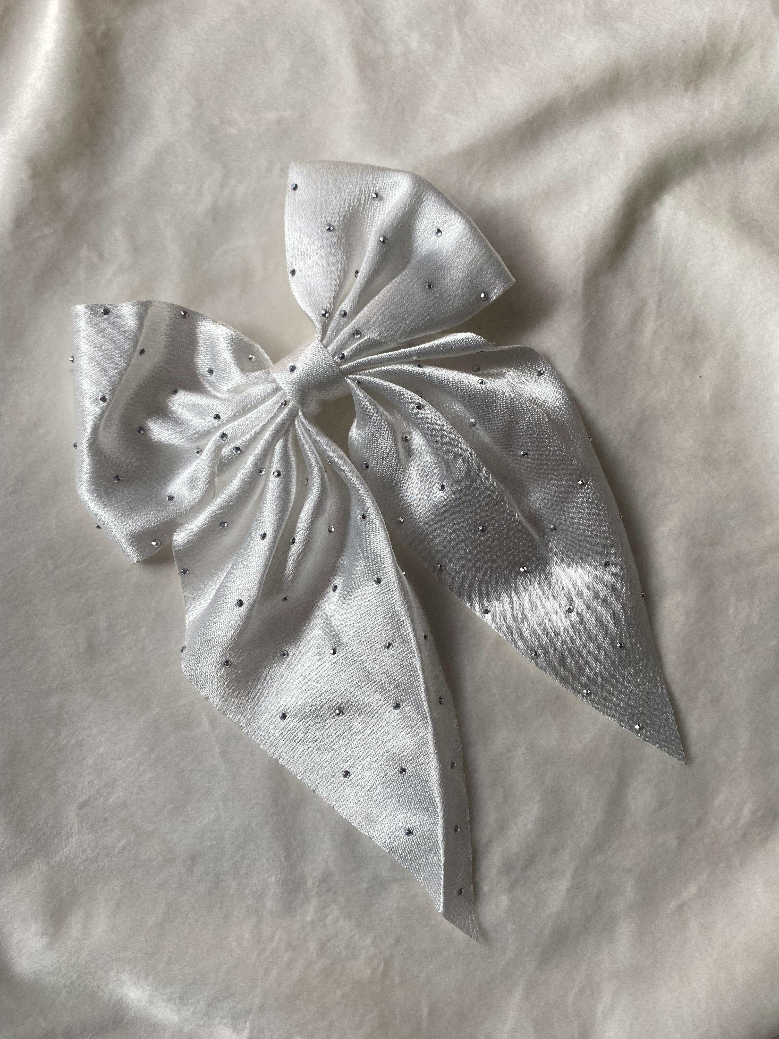 Luxe Satin Rhinestone Bow Hair Pins