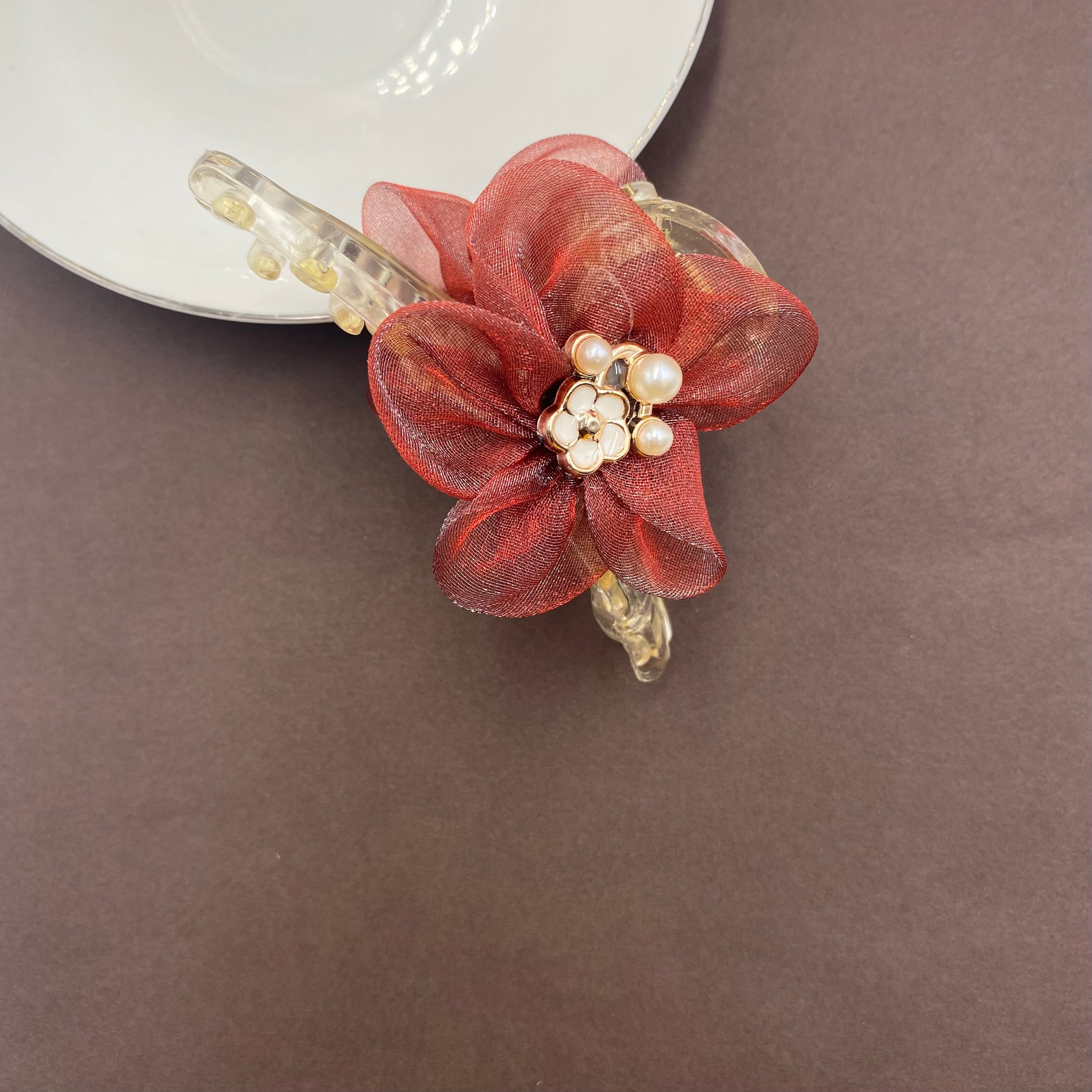 Elegant Sheer Flower Hair Claw Clips