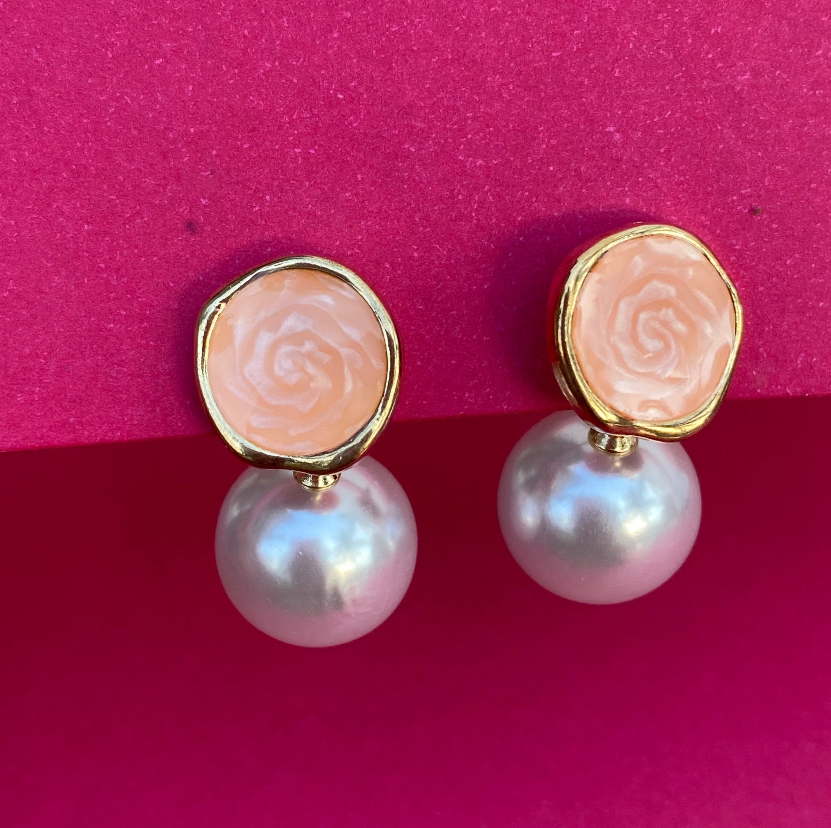 Floral Enamel Pearl Drop Earrings