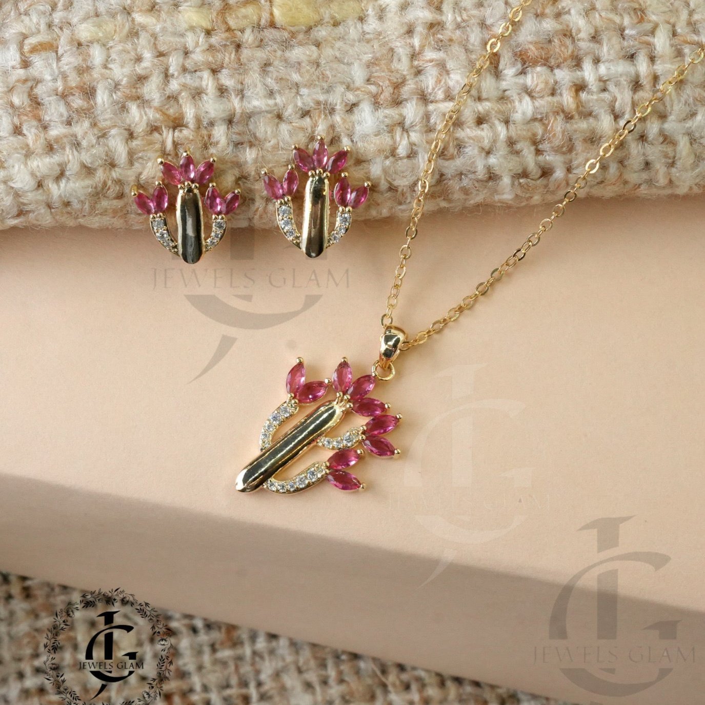 Elegant Pink Bloom Jewelry Set