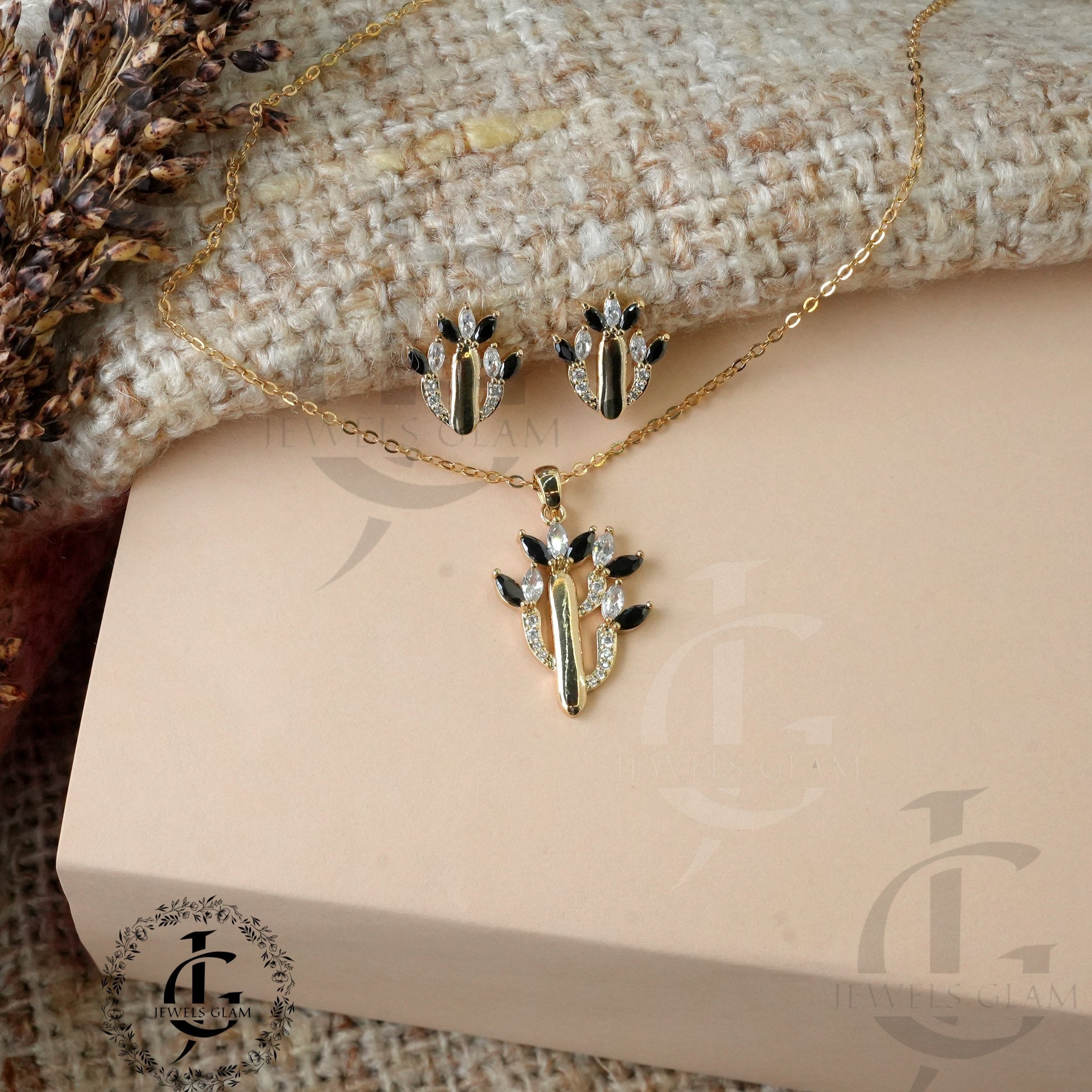 Classic Black Crystal Branch Jewelry Set