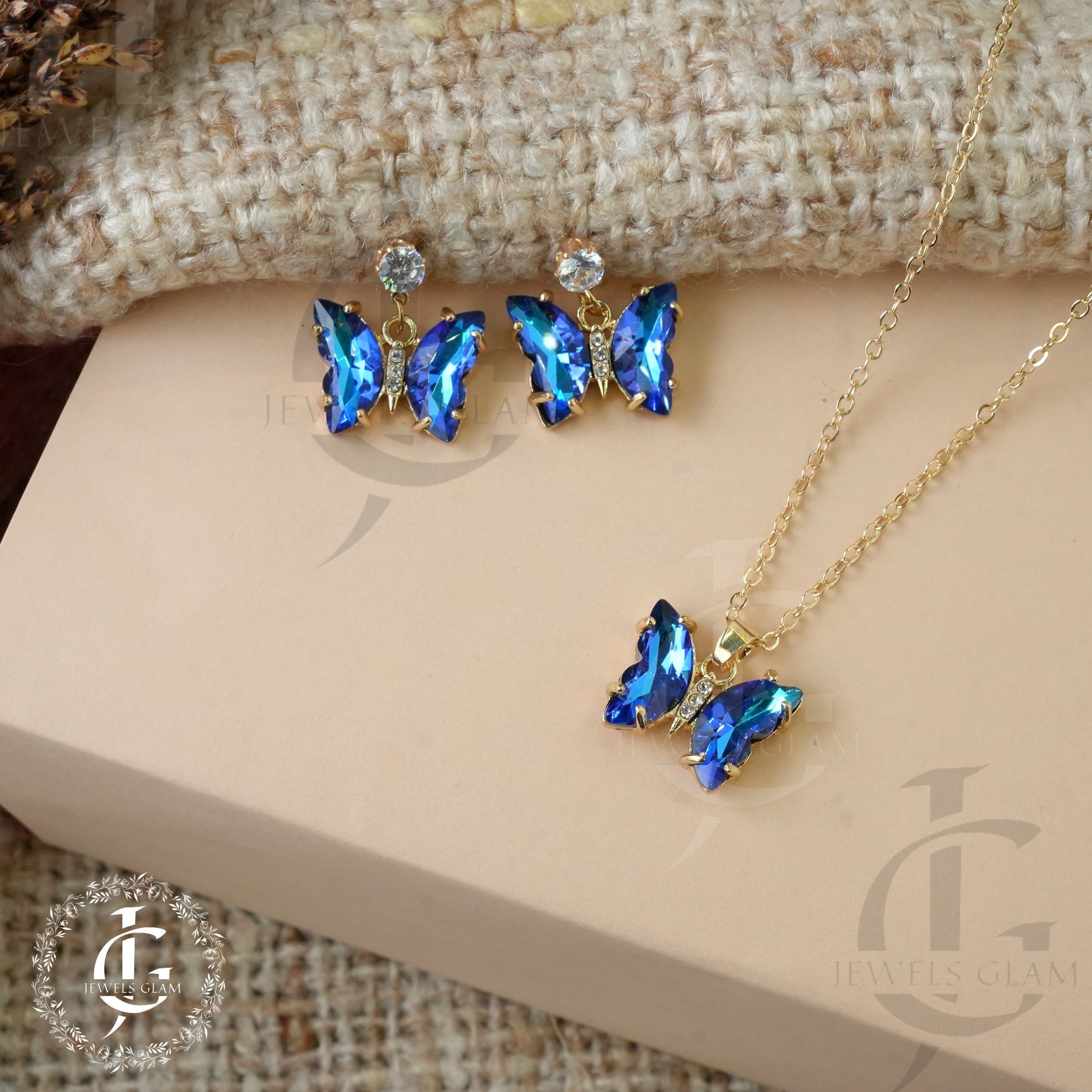 Midnight Blue Butterfly Elegance Jewelry Set