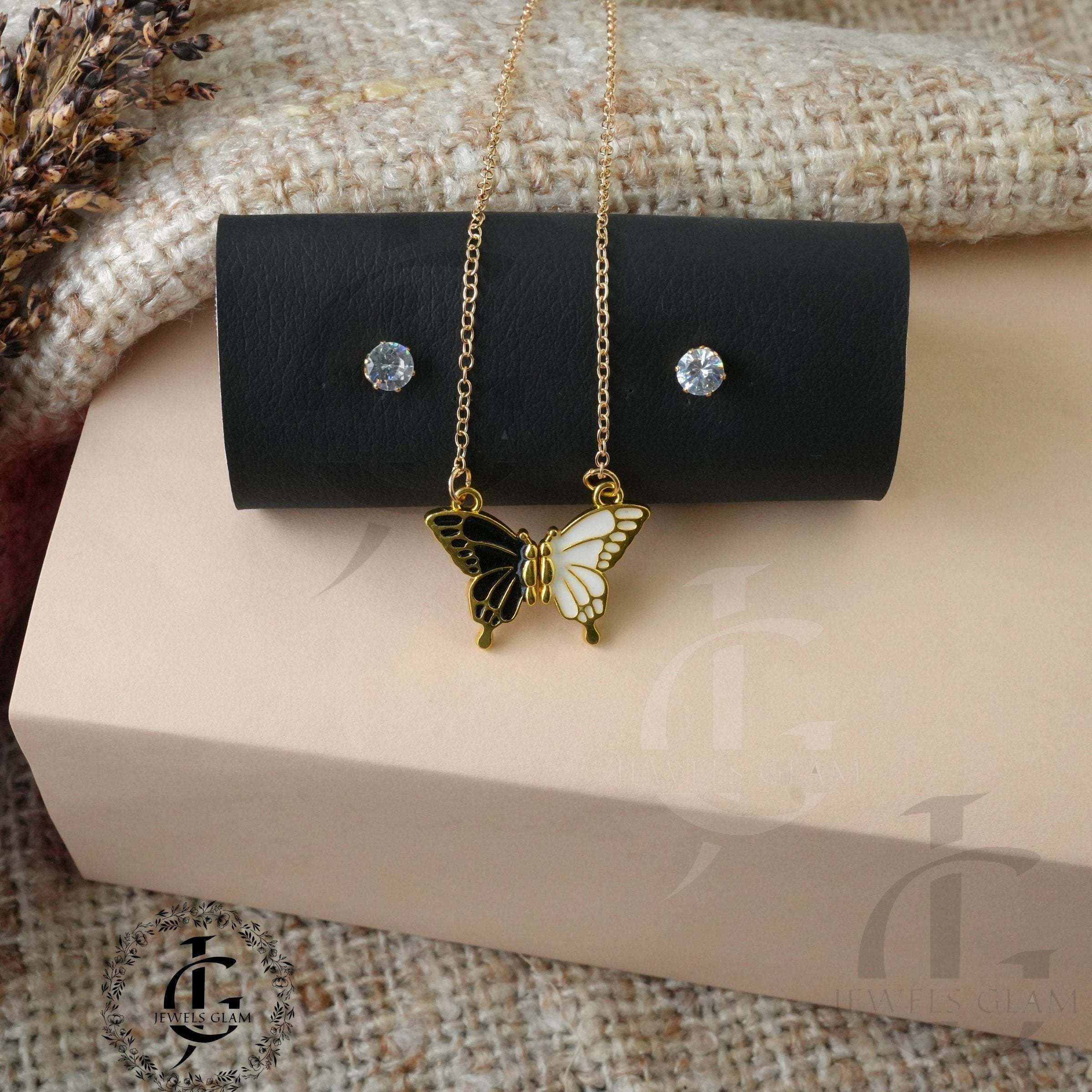 Monochrome Butterfly Charm Jewelry Set