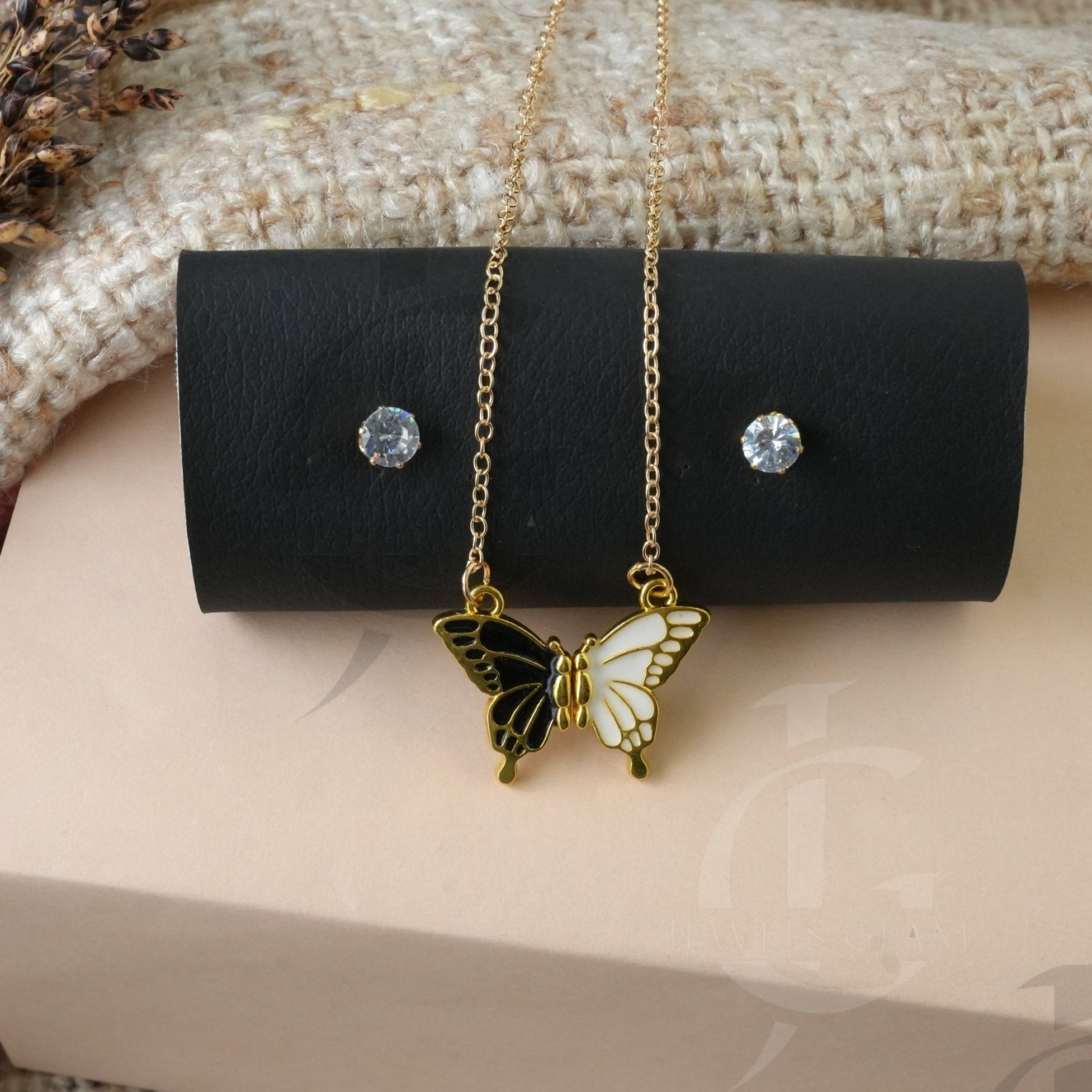Monochrome Butterfly Charm Jewelry Set