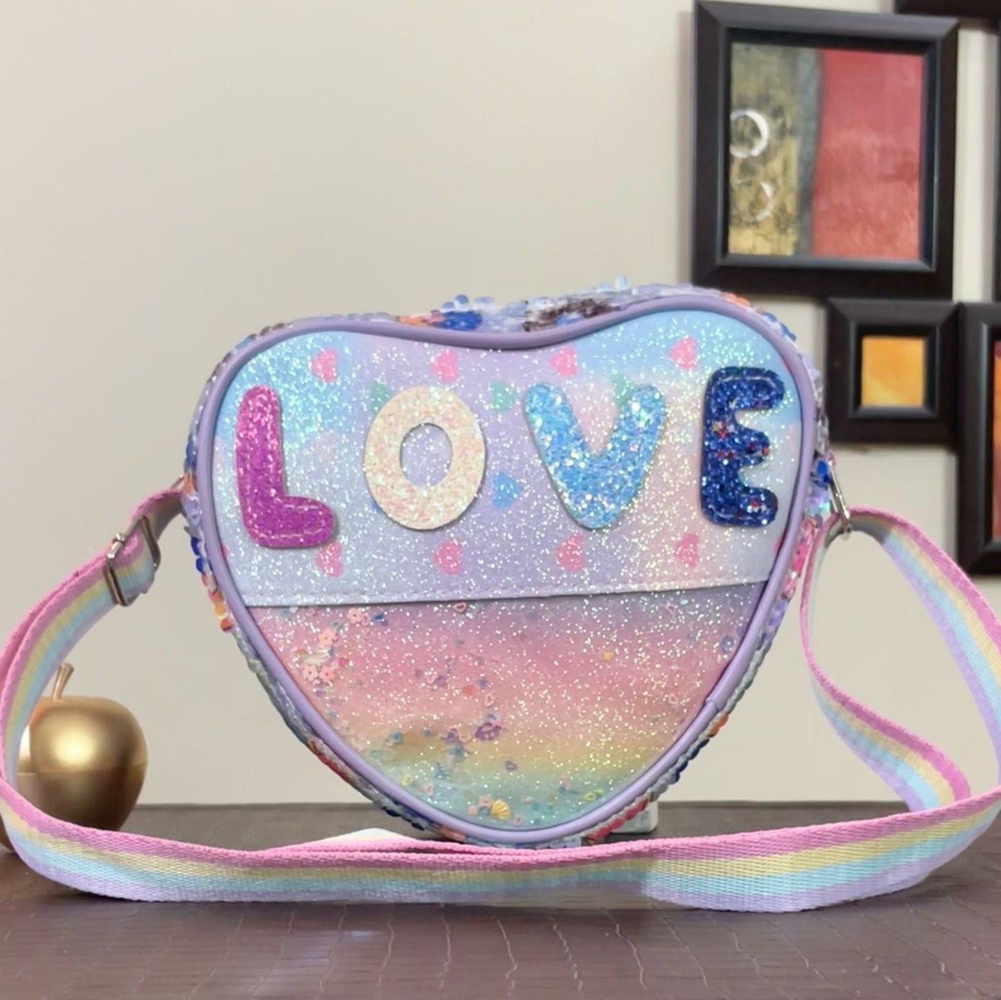 little Girl Sparkling Heart Crossbody Shoulder Bag