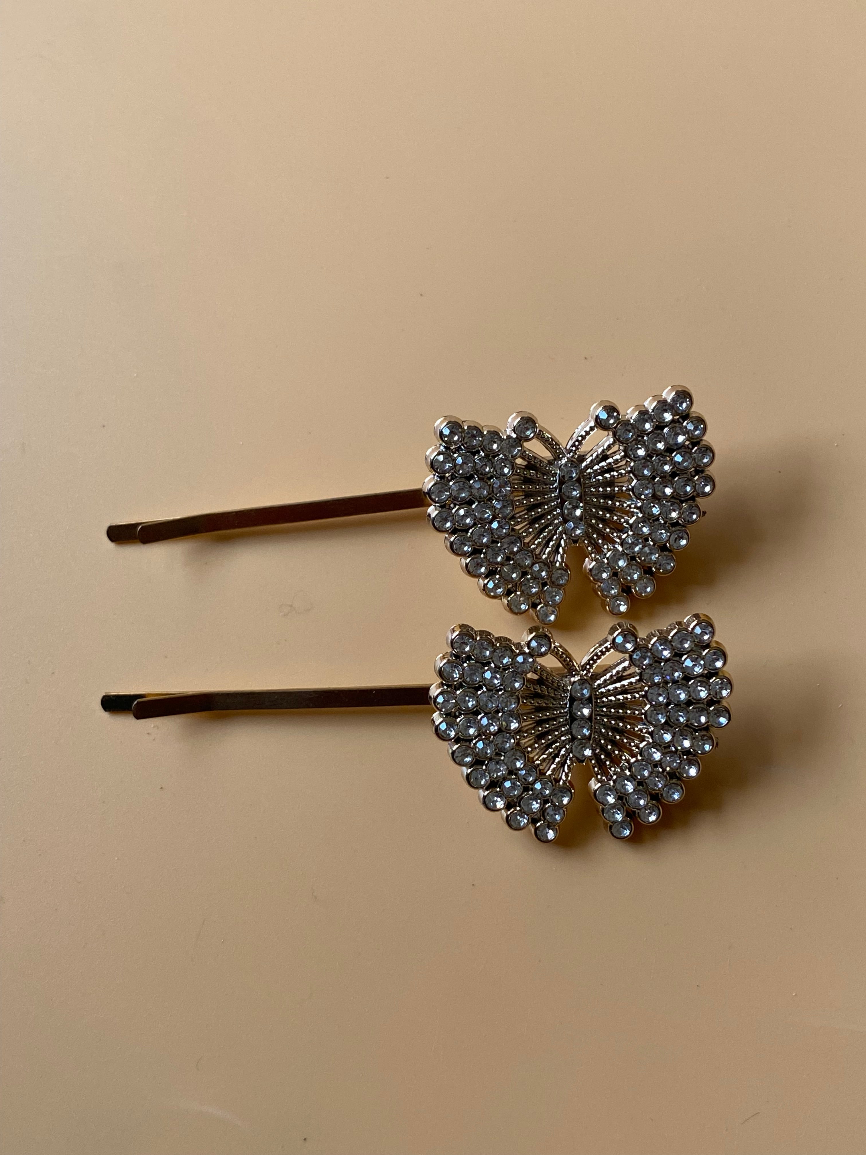 Gold Rhinestone Metal Hair Pins Pair