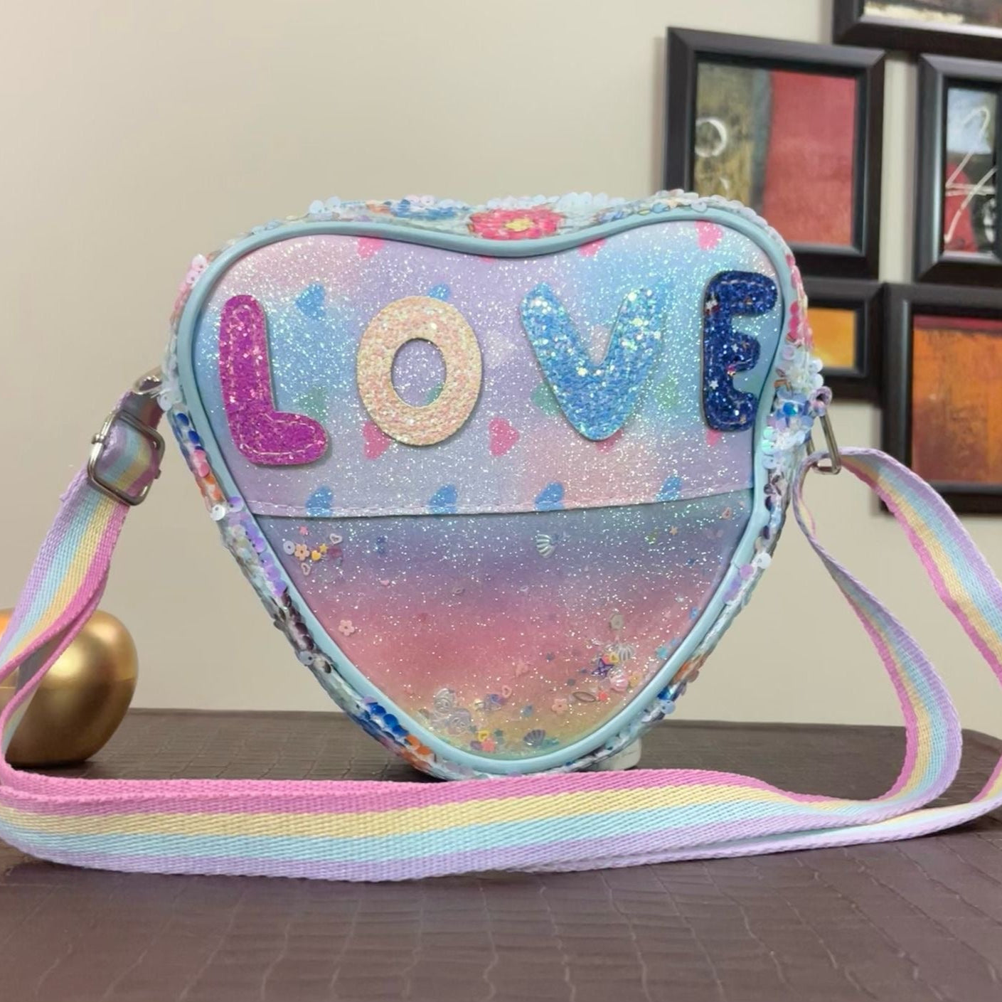 little Girl Sparkling Heart Crossbody Shoulder Bag