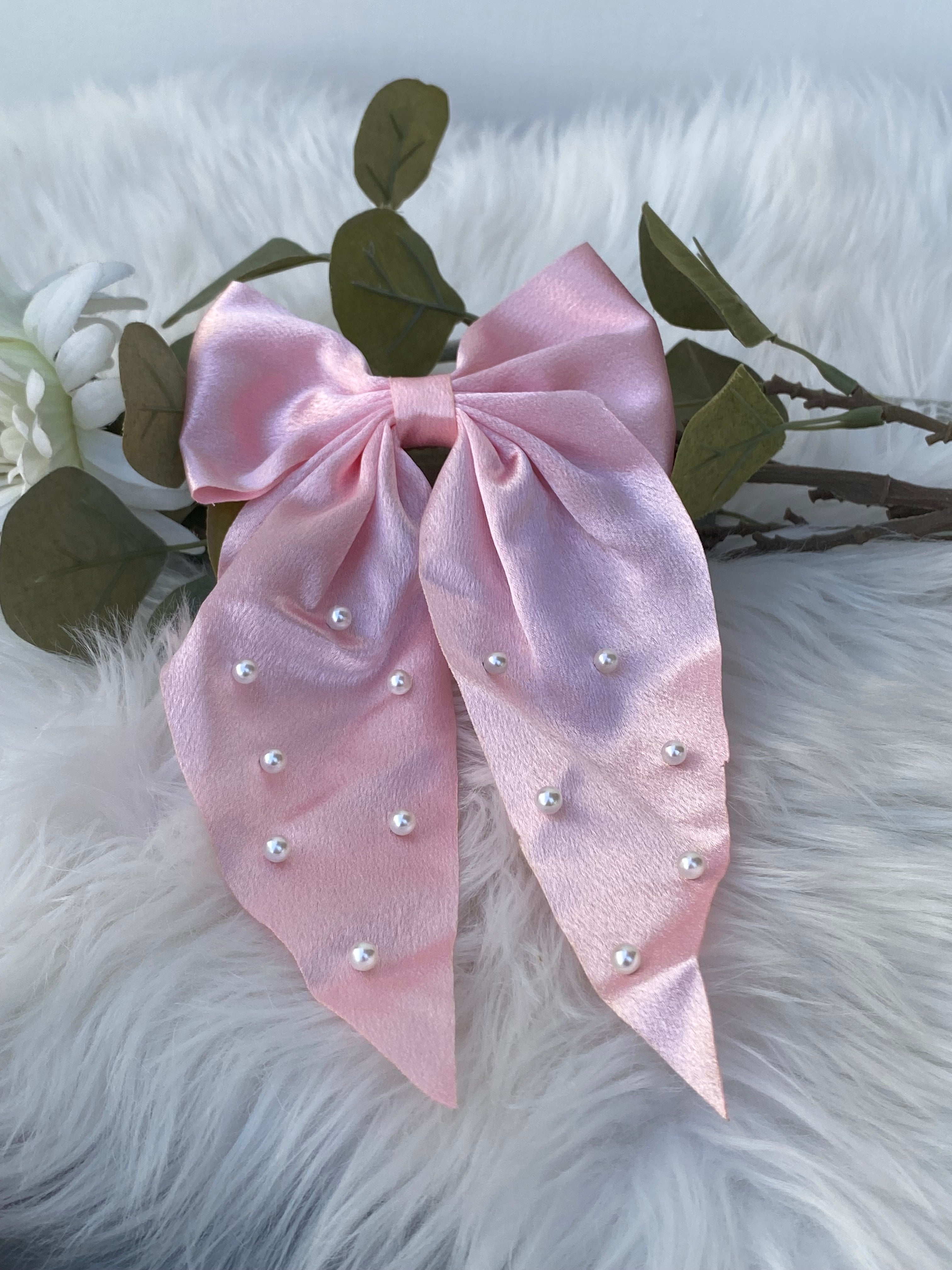 Elegant Satin Pearl Bow Hair