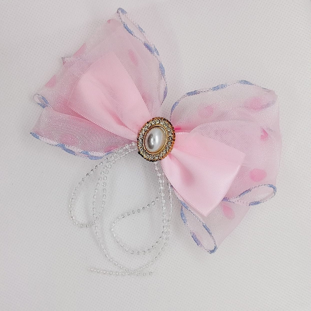 Pastel Sheer Bow Hair Clips with Pearl Embellishments