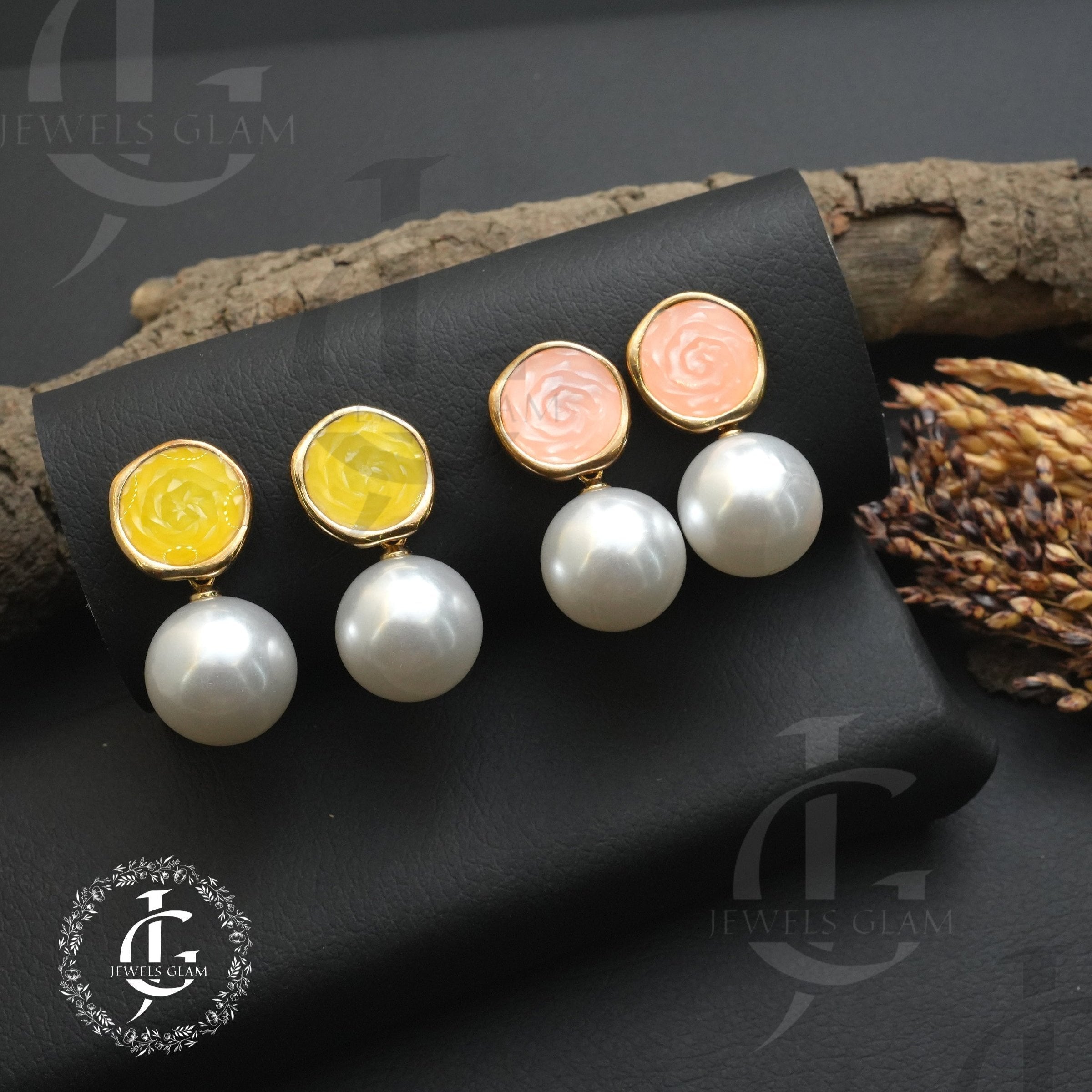 Floral Enamel Pearl Drop Earrings