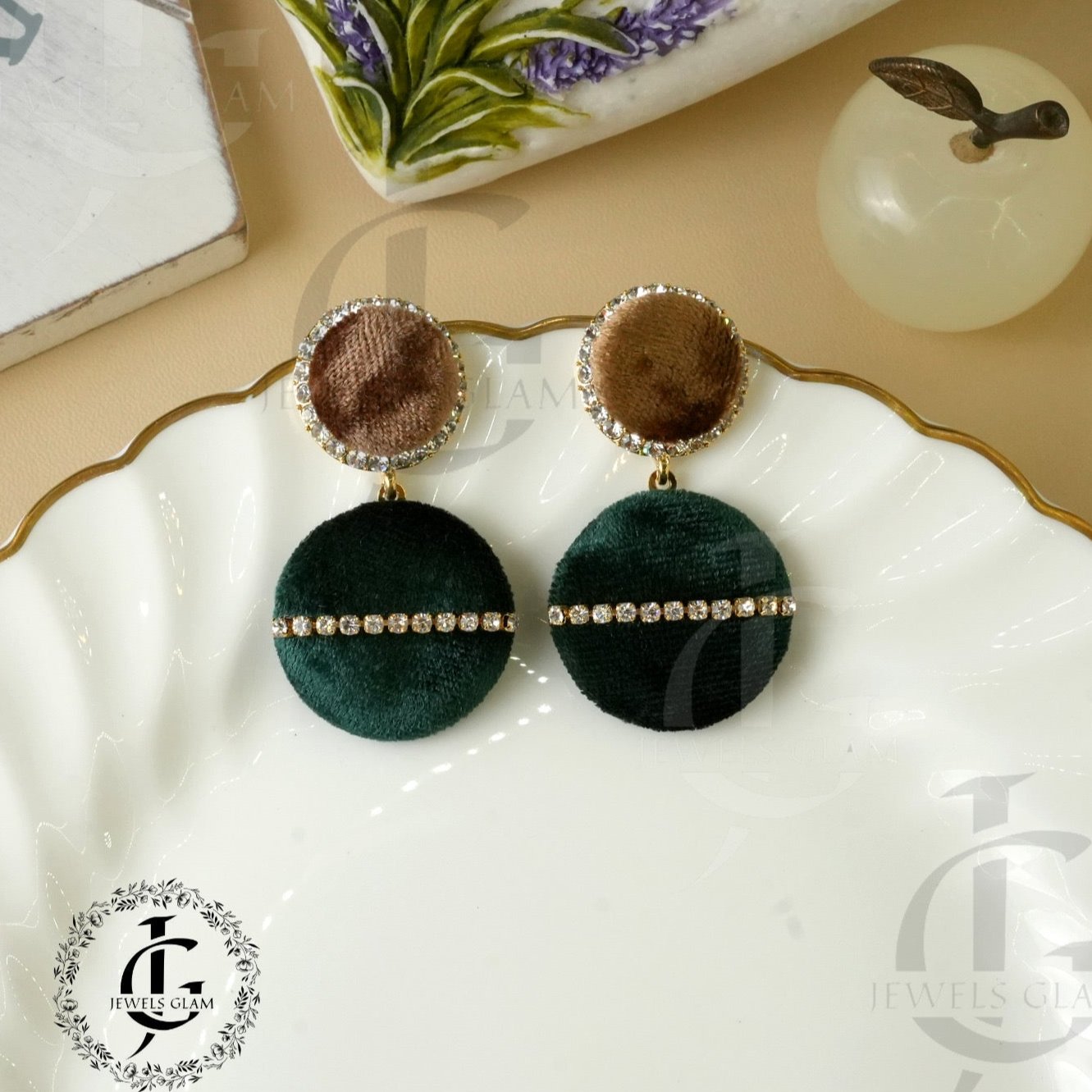 Velvet Glam Crystal Stud Drop Earrings