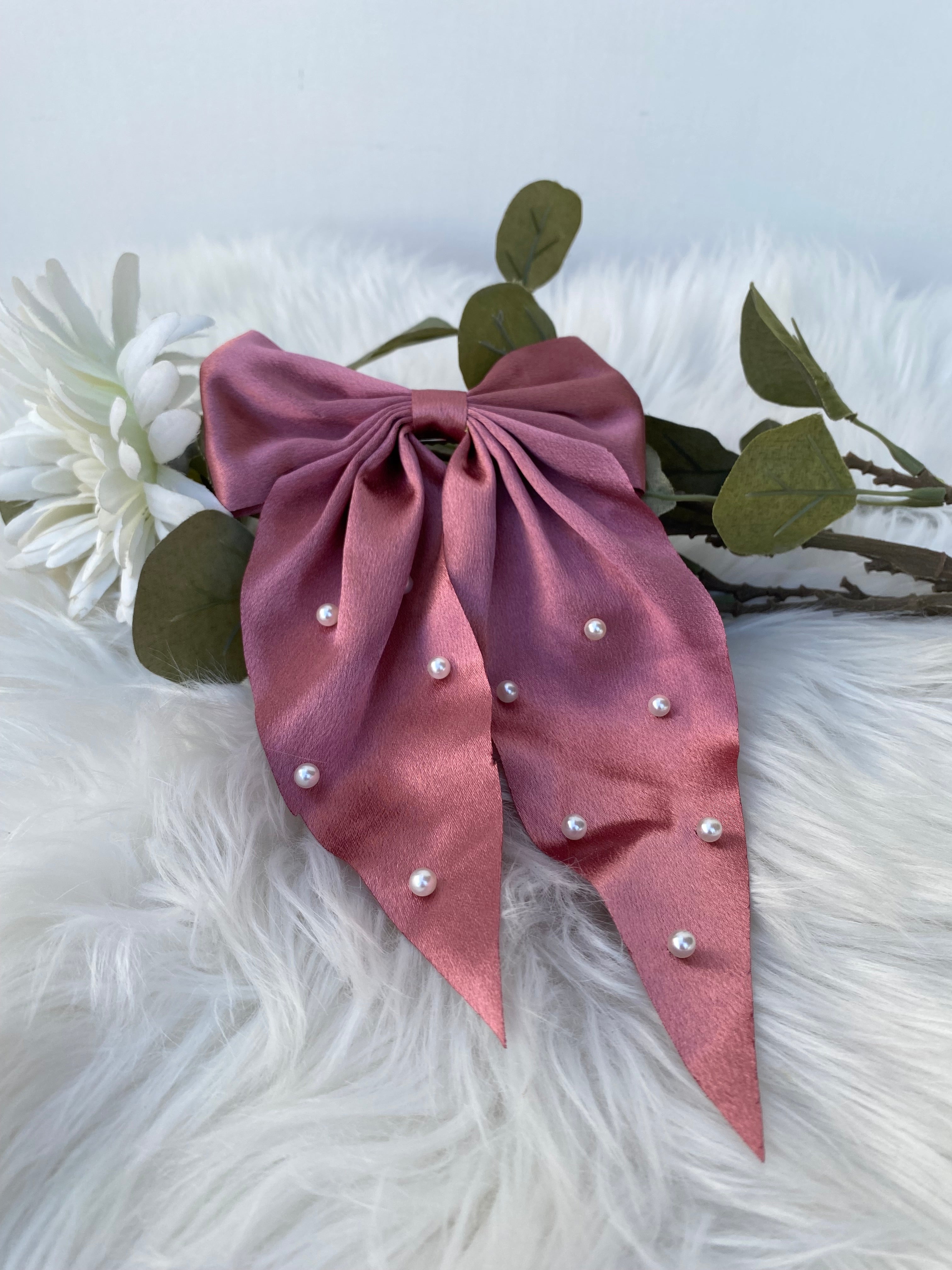 Elegant Satin Pearl Bow Hair