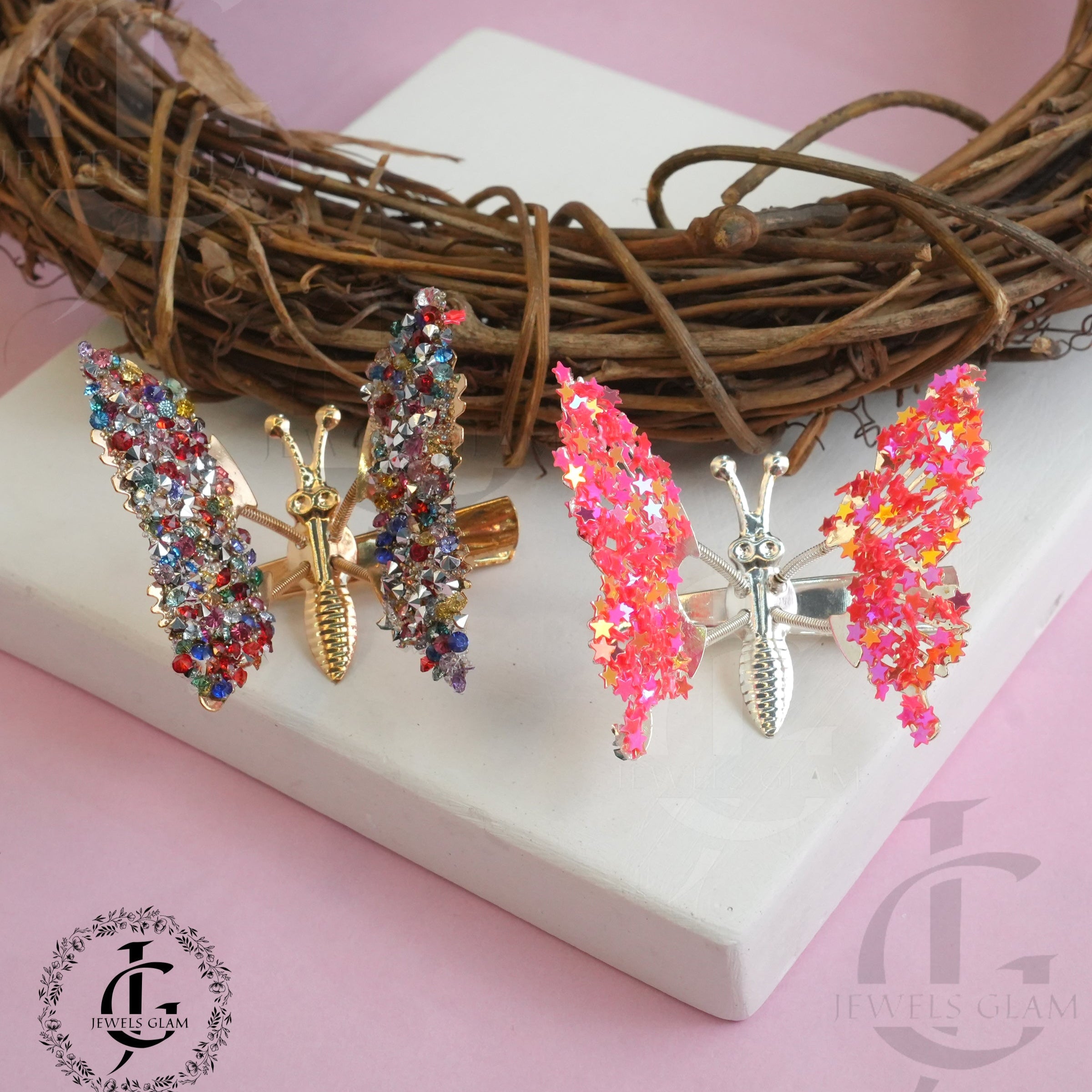 Crystal Butterfly Metal Hair Clips (Pair)