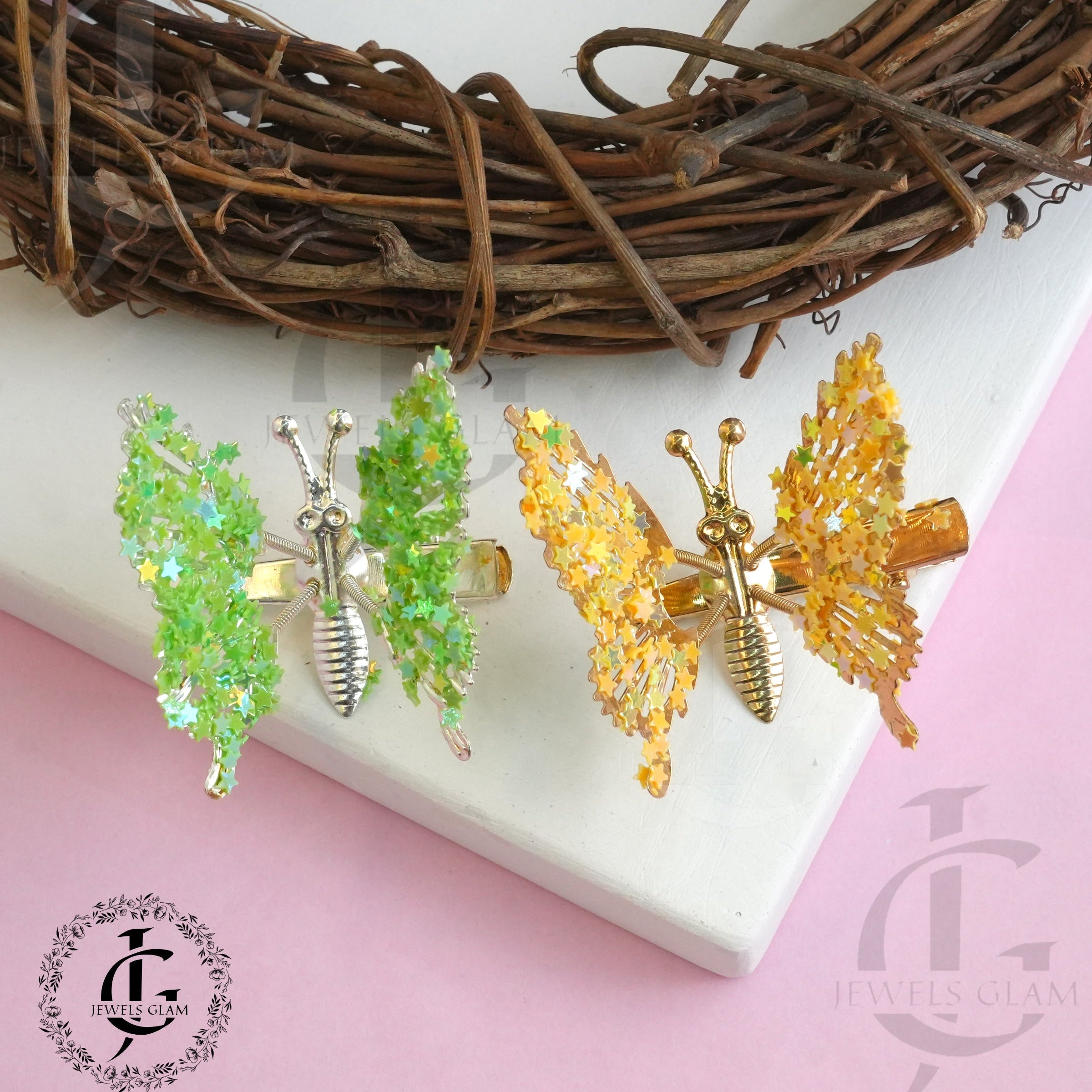 Crystal Butterfly Metal Hair Clips (Pair)