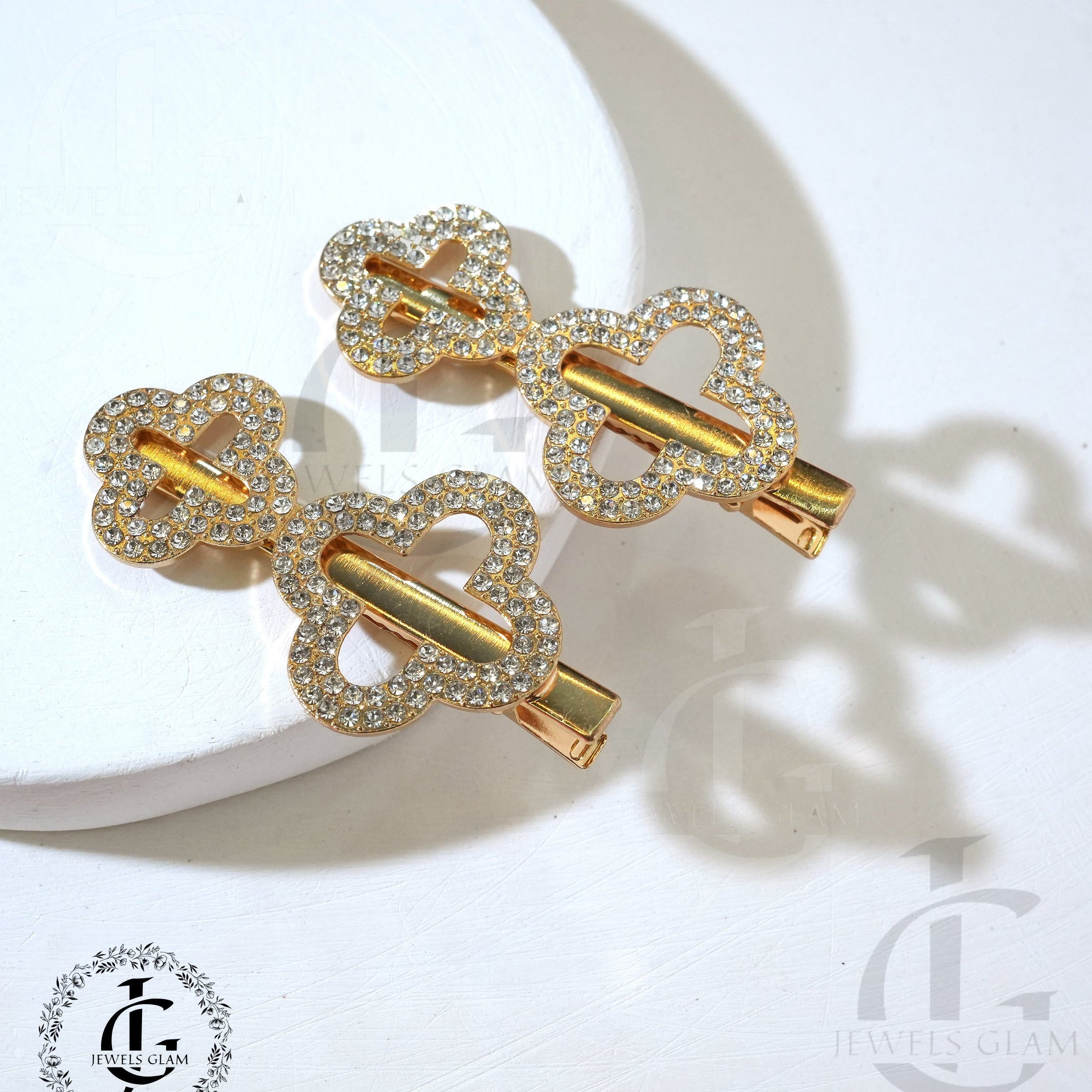Gold Rhinestone Metal Hair Pins Pair