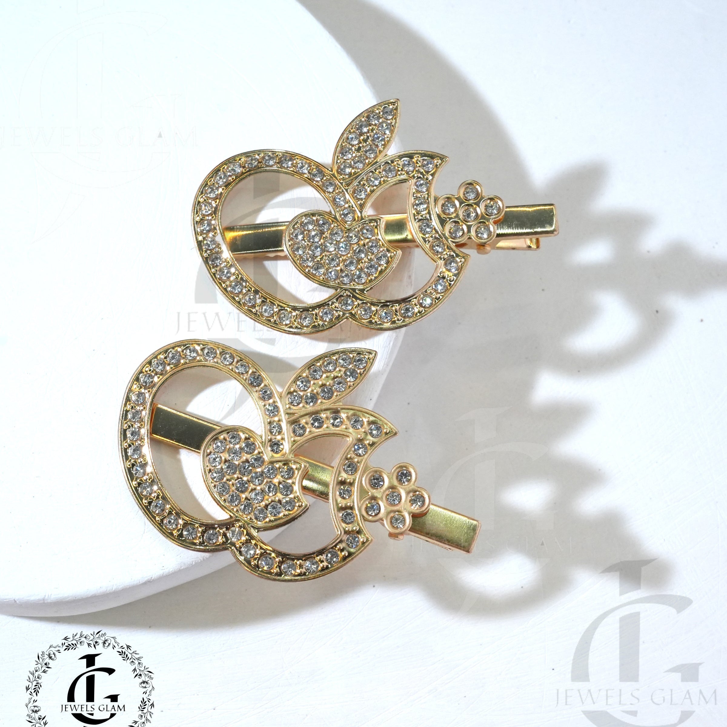 Gold Rhinestone Metal Hair Pins Pair