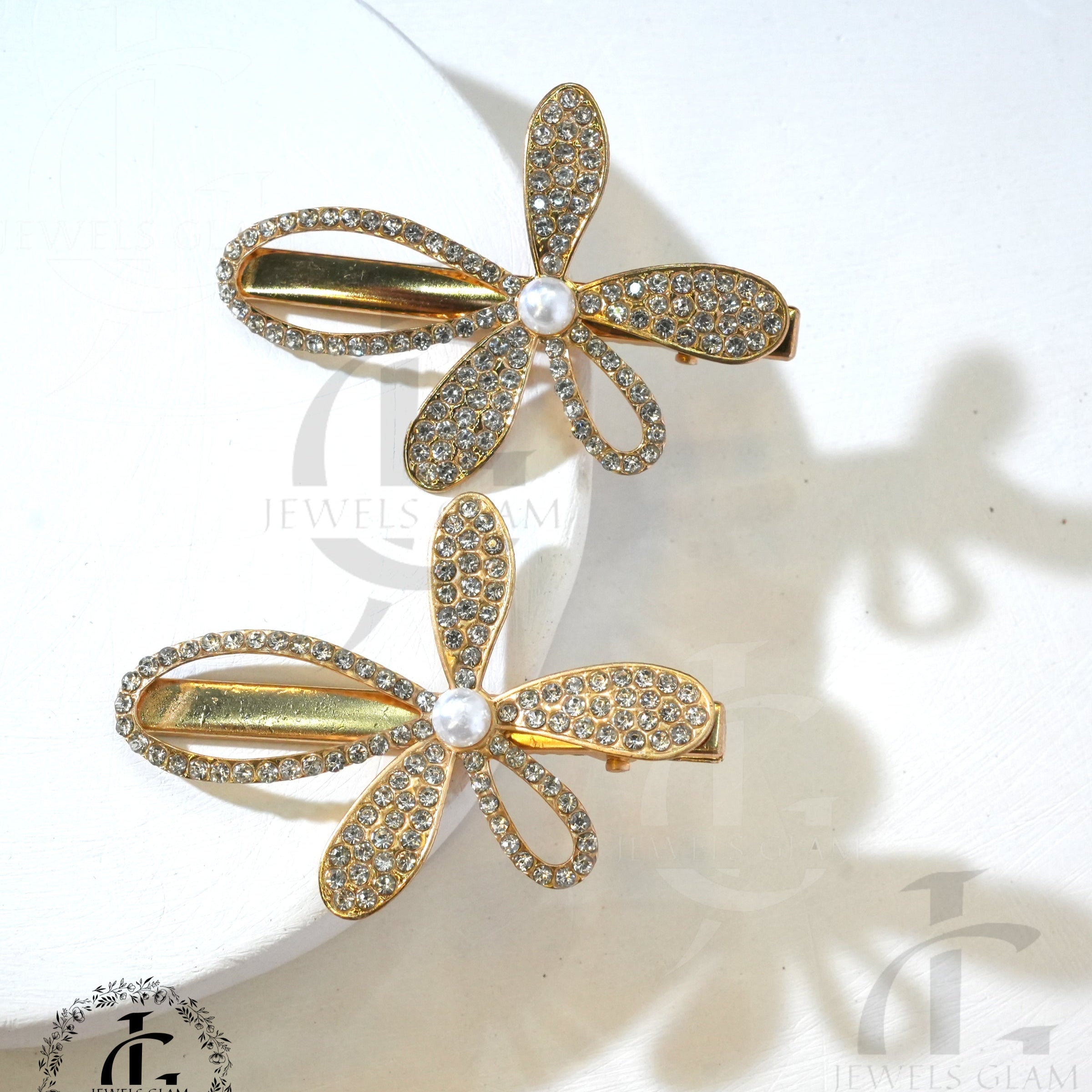 Gold Rhinestone Metal Hair Pins Pair
