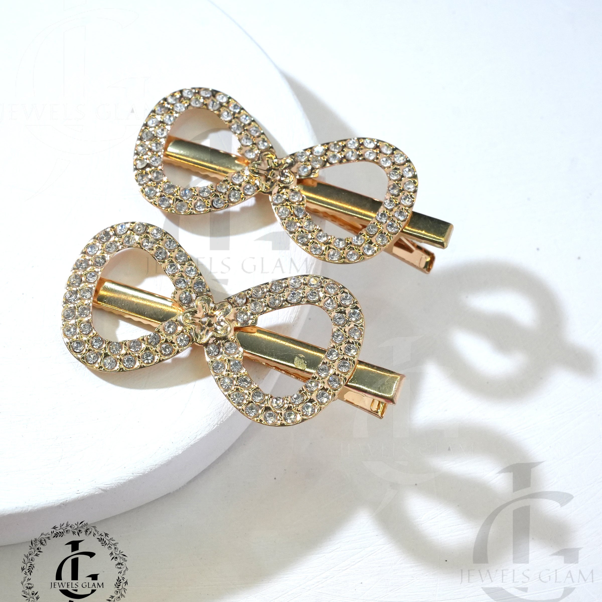 Gold Rhinestone Metal Hair Pins Pair