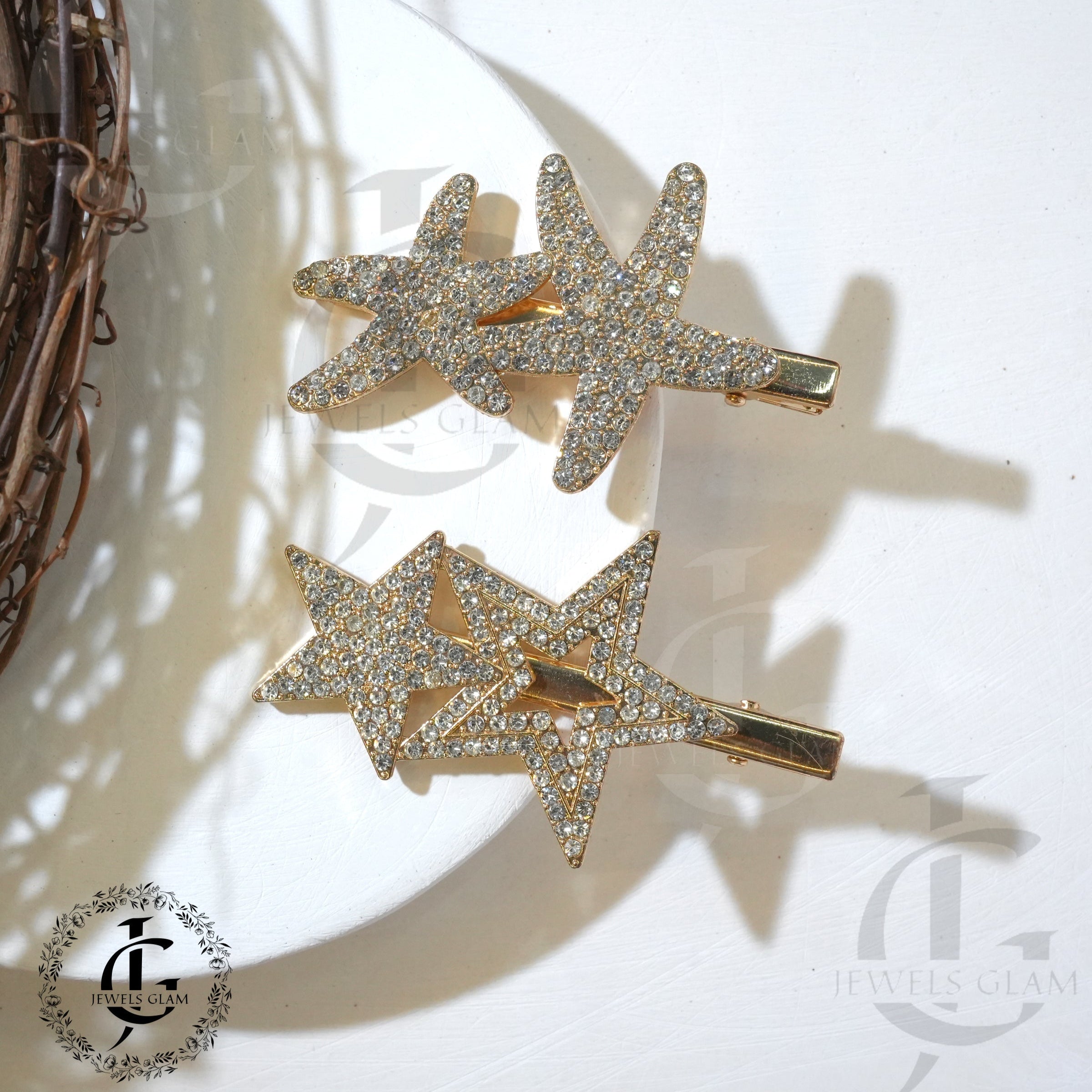 Gold Rhinestone Metal Hair Pins Pair