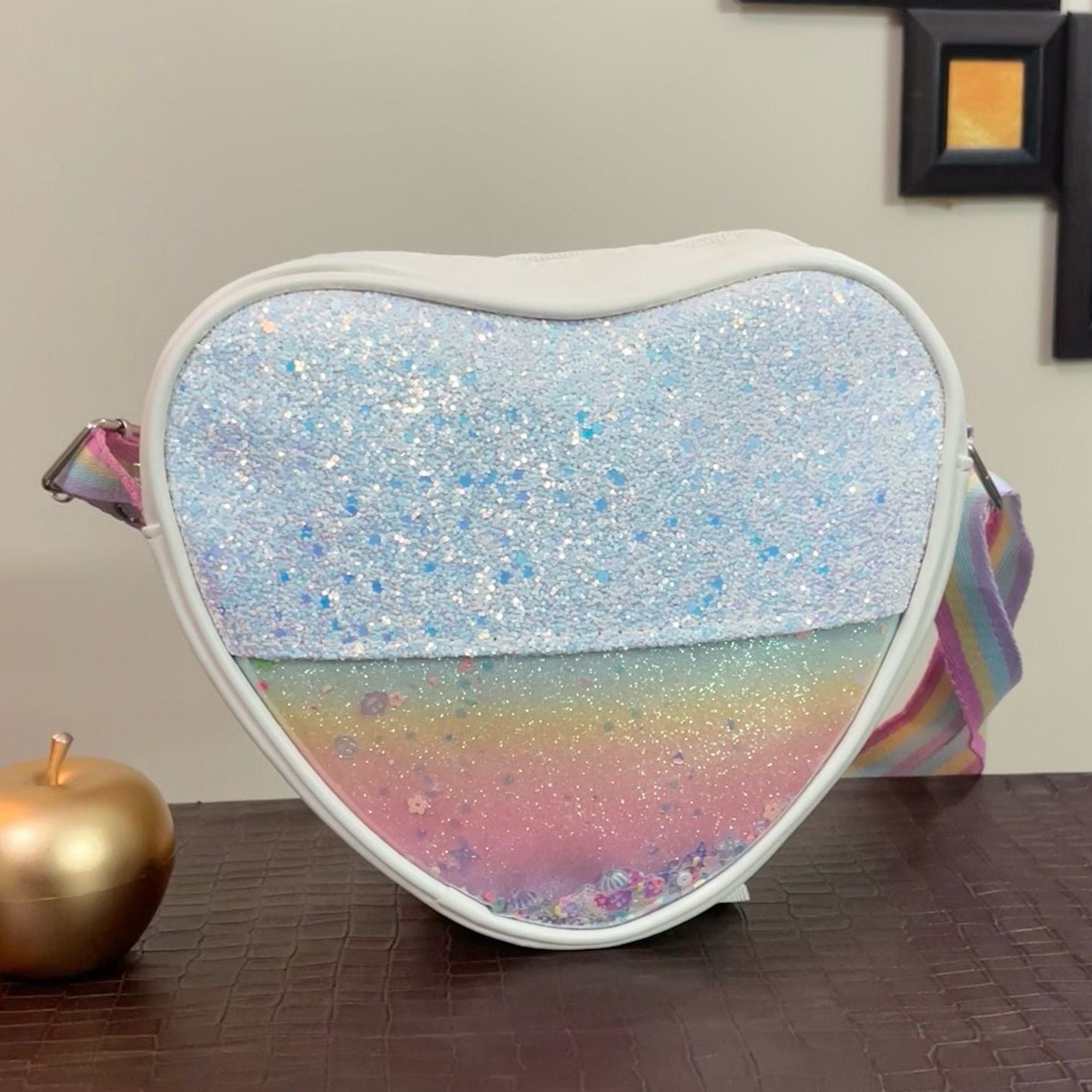 Little Girls Sparkling Heart Crossbody Shoulder Bag