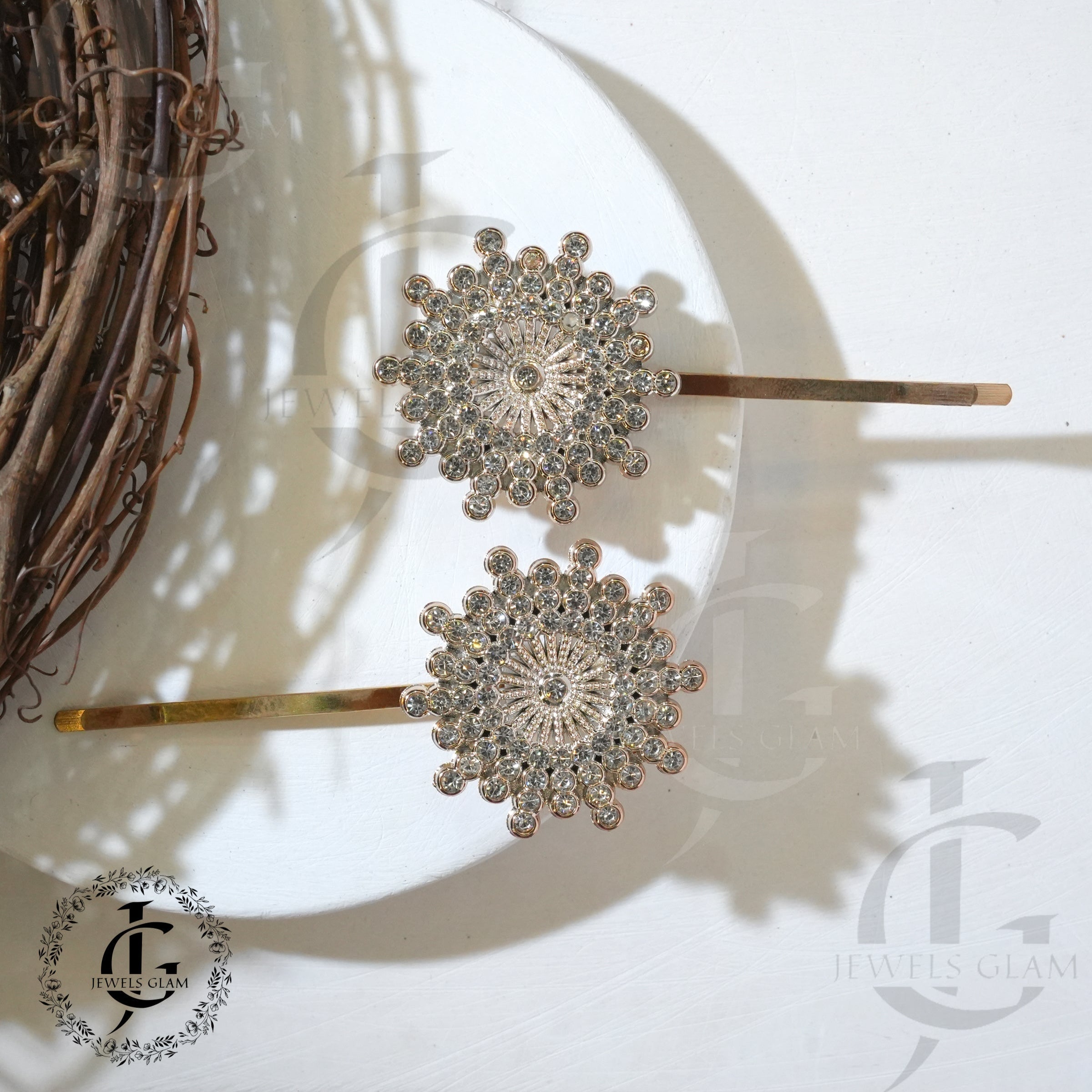 Gold Rhinestone Metal Hair Pins Pair