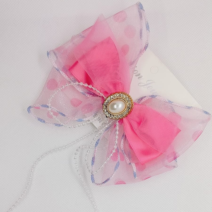 Pastel Sheer Bow Hair Clips with Pearl Embellishments