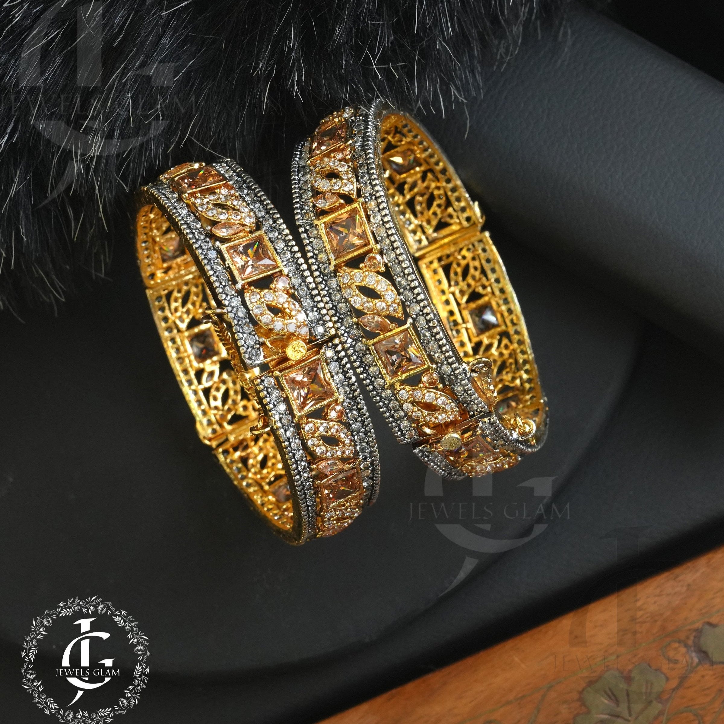 Exquisite Gold and Crystal-Studded Bridal Bangles