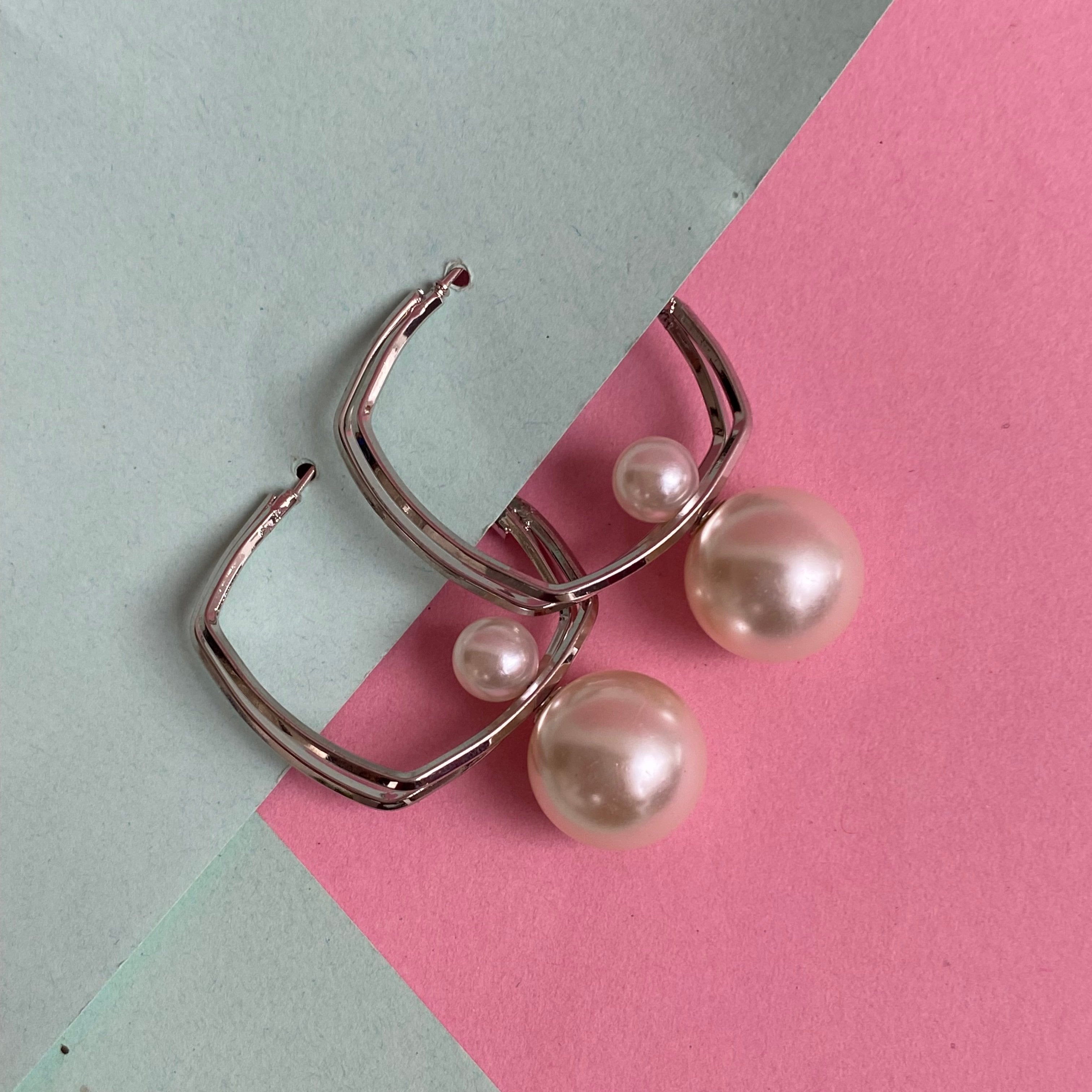 Double Hoop Pearl Drop Earrings
