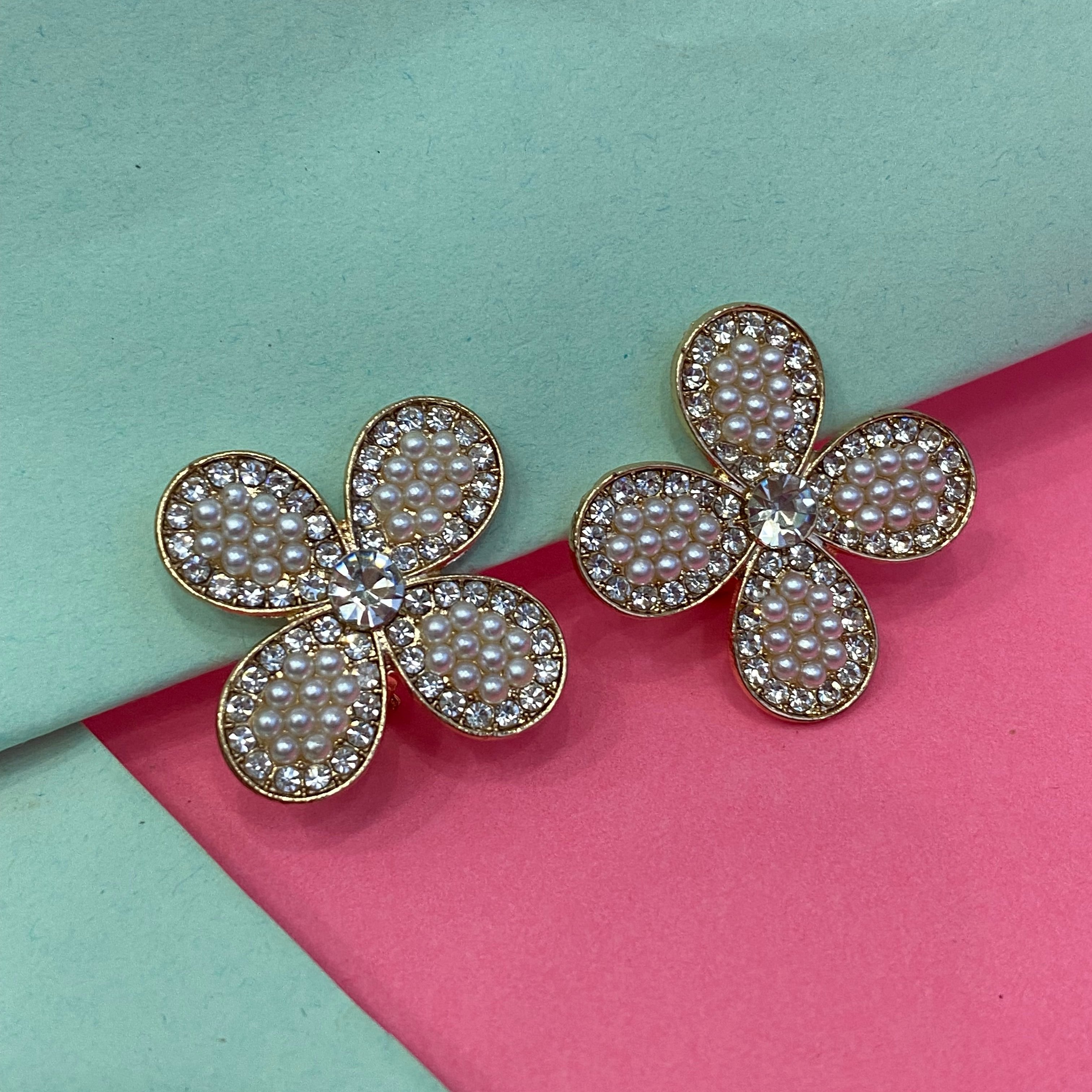 Golden Pearl Petal Stud Earrings
