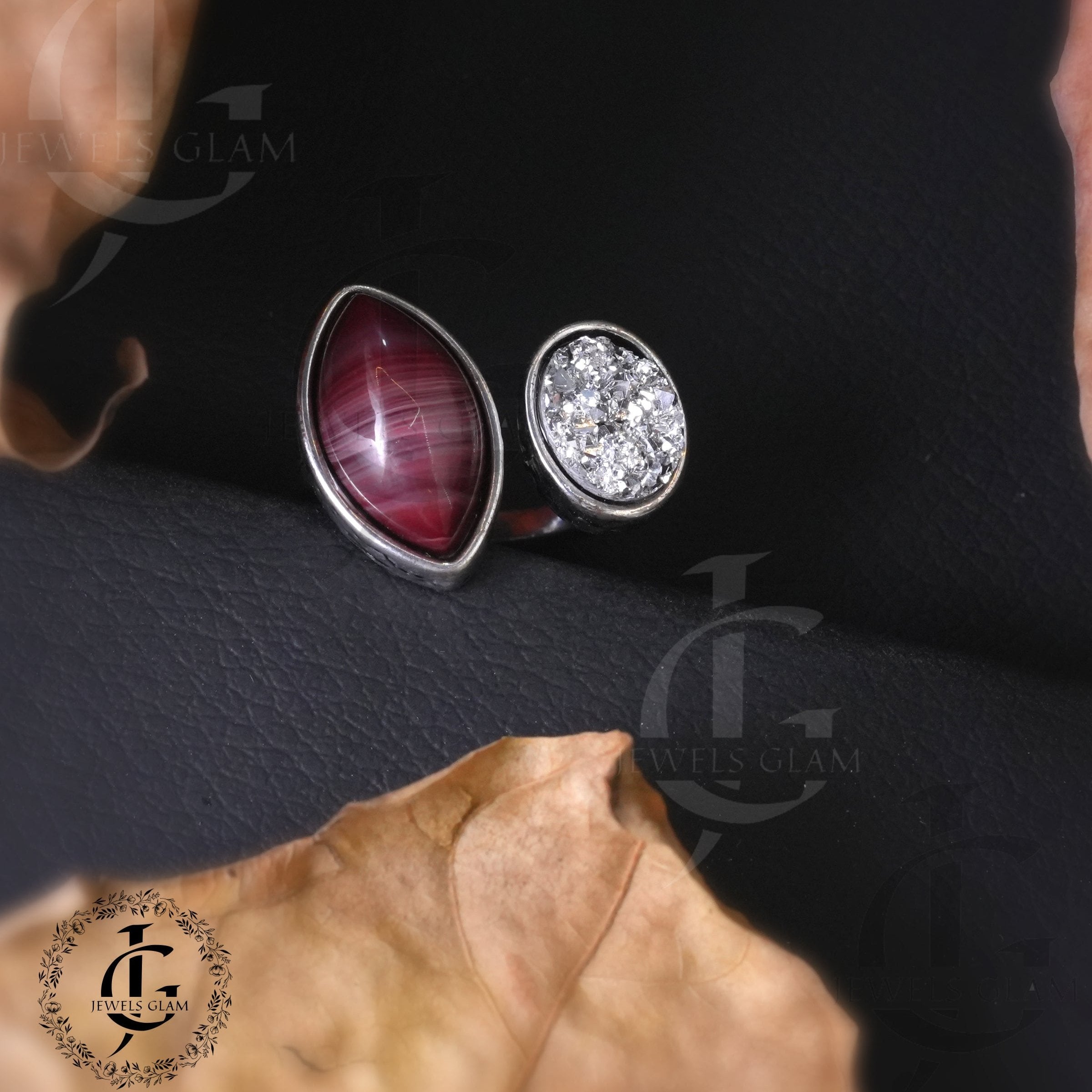 Dual Charm Adjustable Gemstone Ring