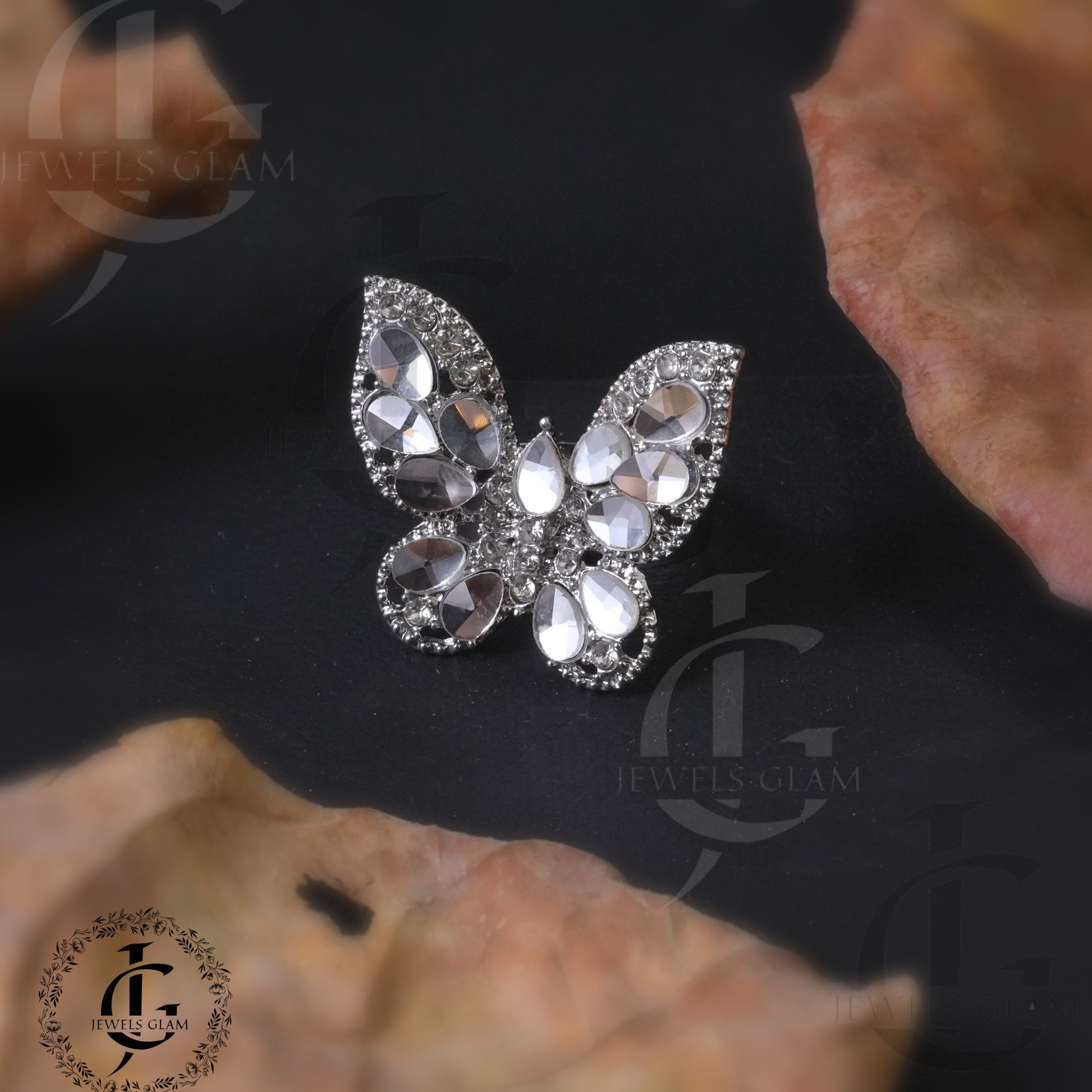 Silver Glow Butterfly Statement Ring